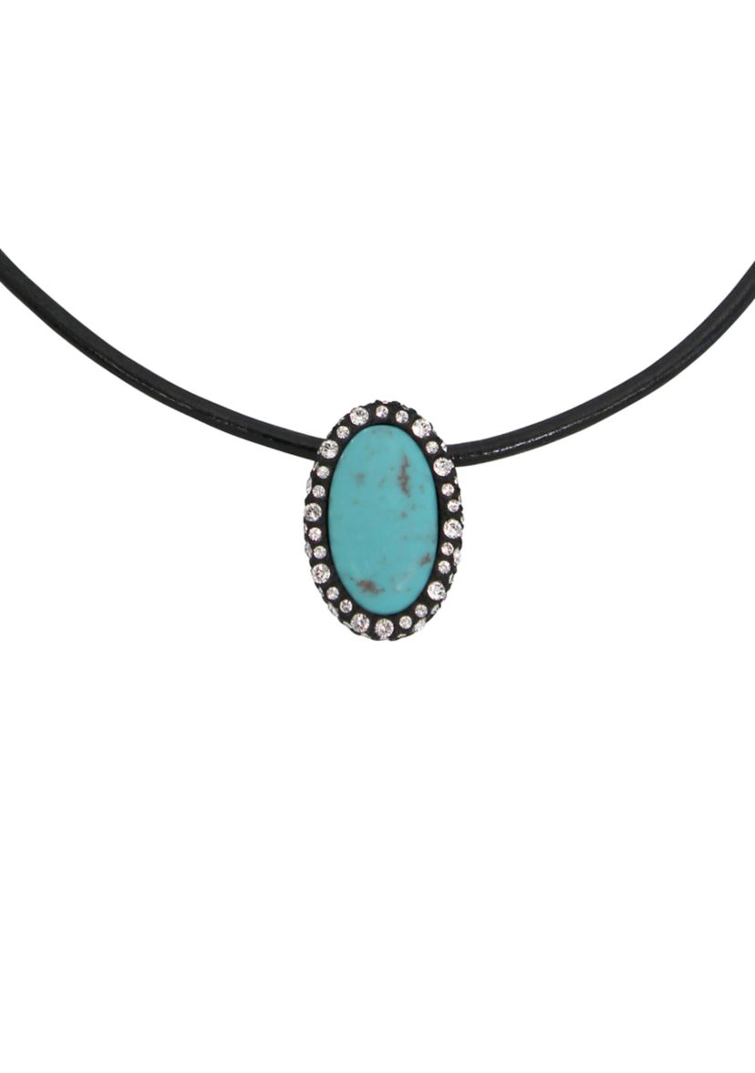 Turquoise Cabochon Pendant Leather Necklace