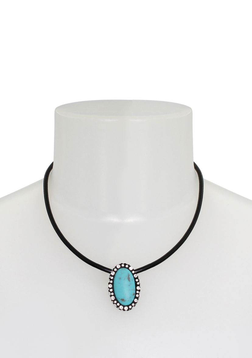 Turquoise Cabochon Pendant Leather Necklace