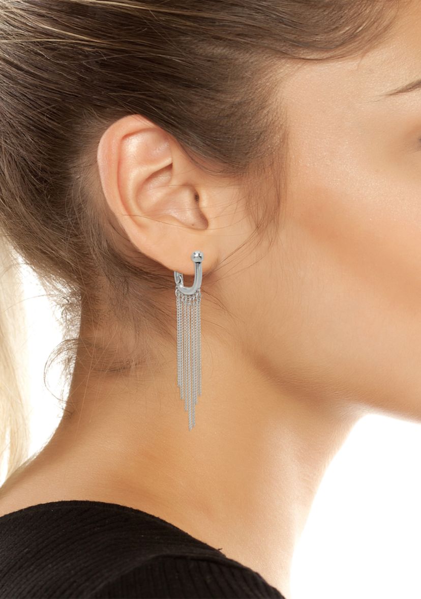 Horseshoe Huggie Fringe Earrings