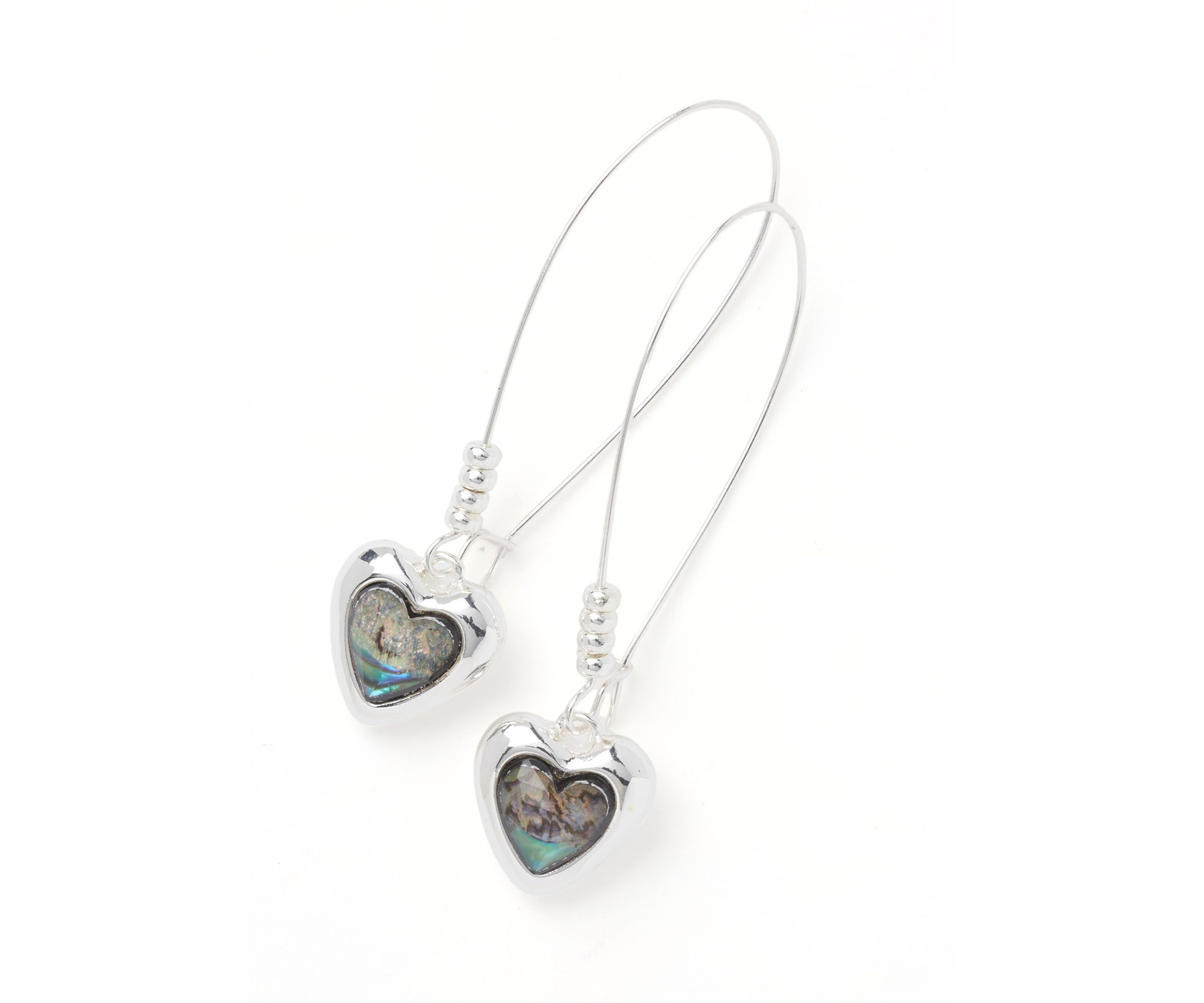 Abalone Gem Heart Dangle Earrings