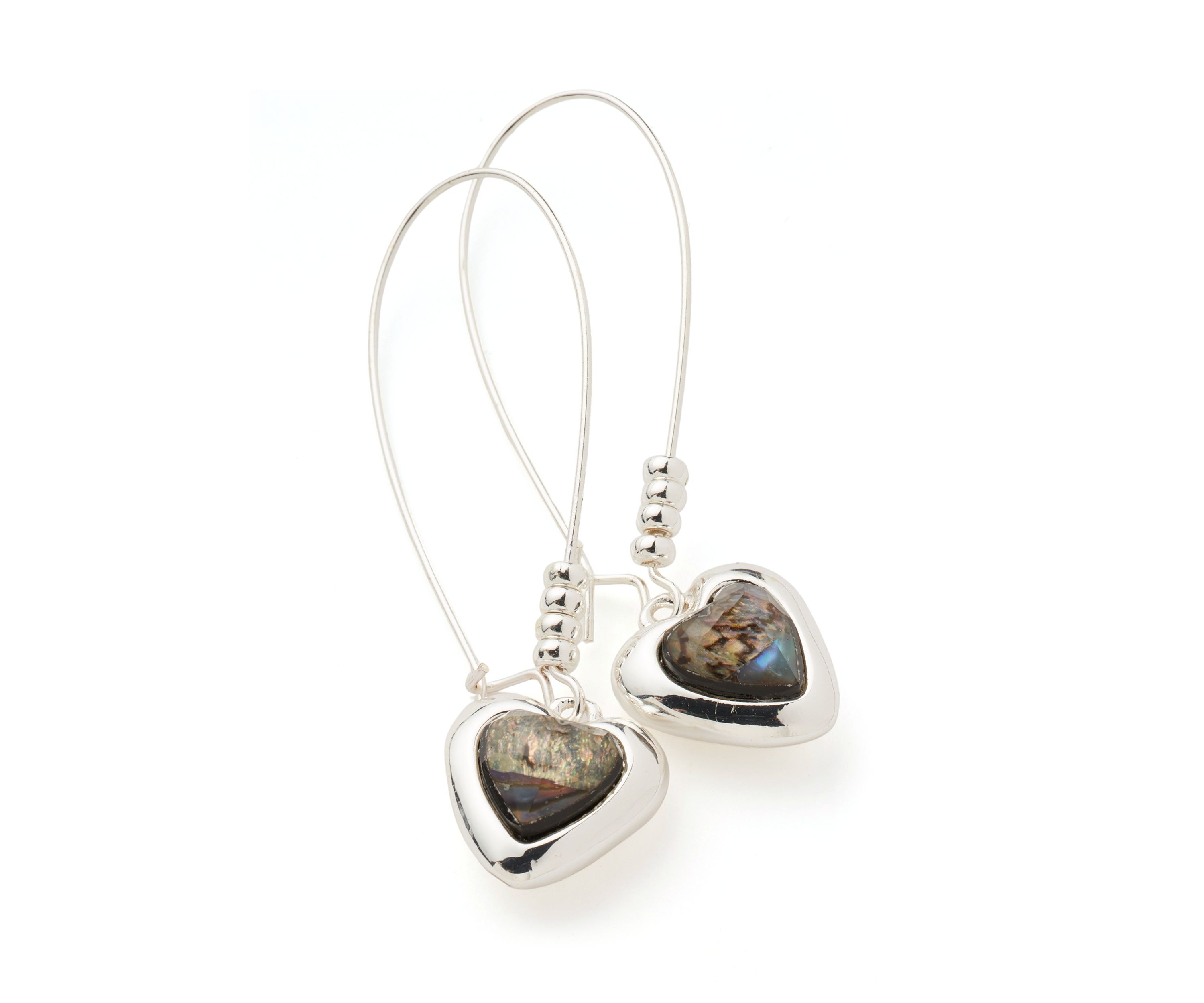 Abalone Gem Heart Dangle Earrings