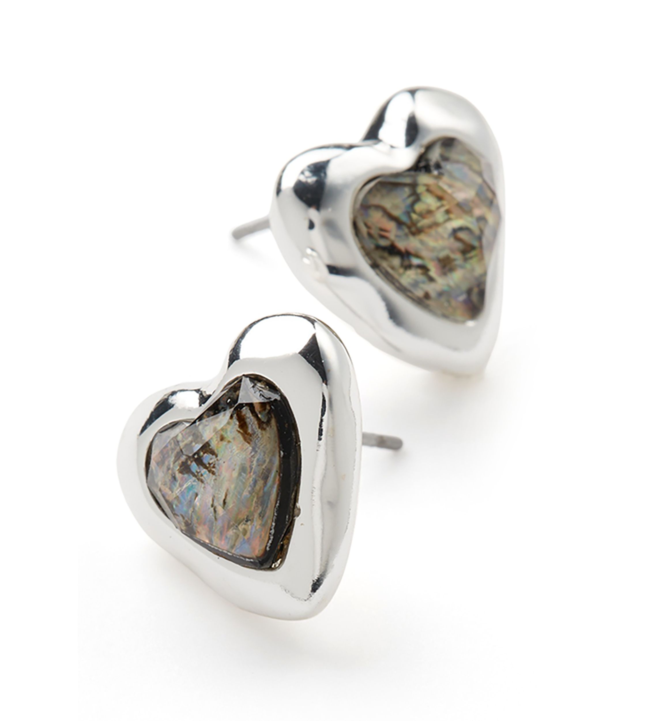 Abalone Gem Heart Stud Earrings