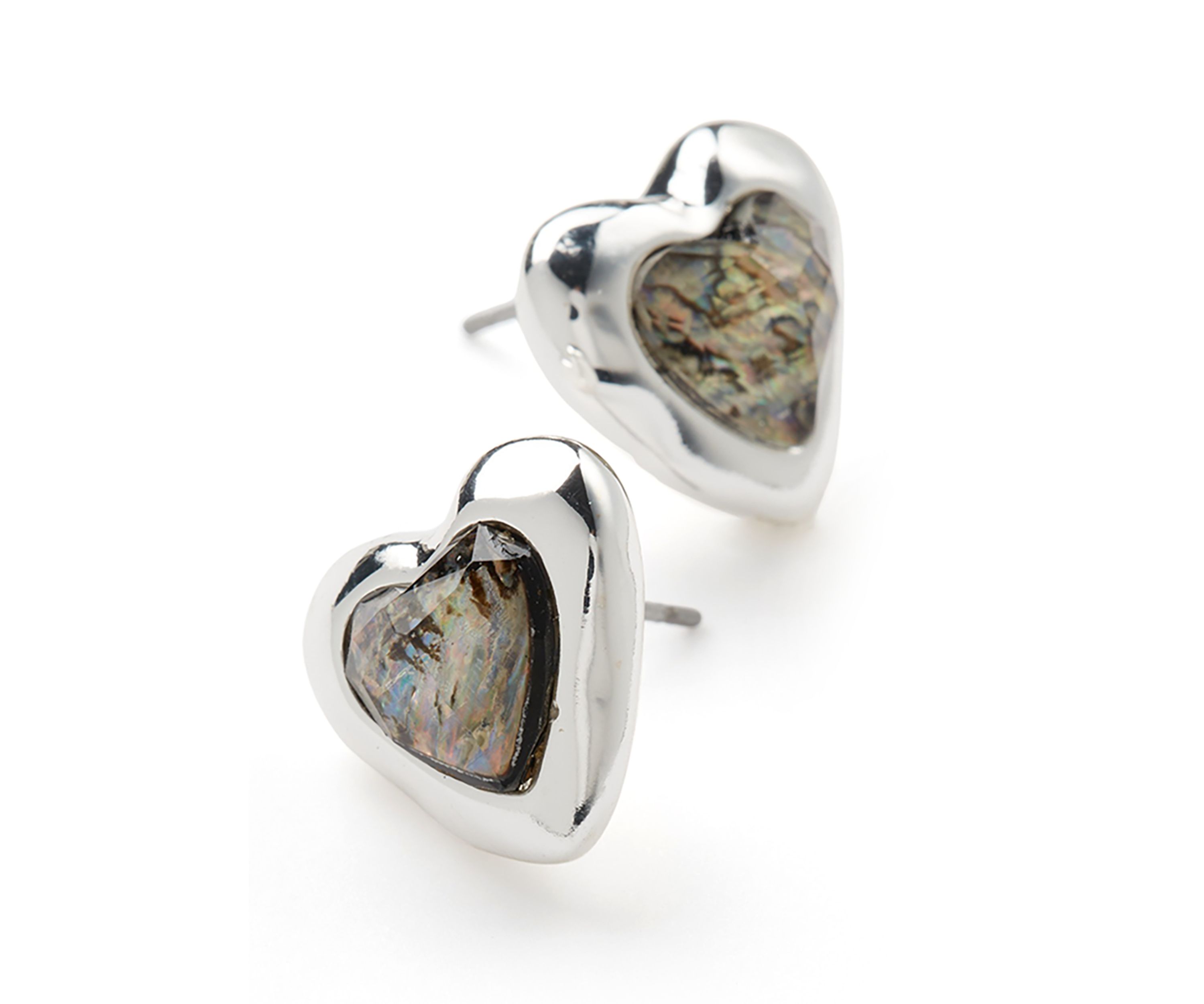 Abalone Gem Heart Stud Earrings
