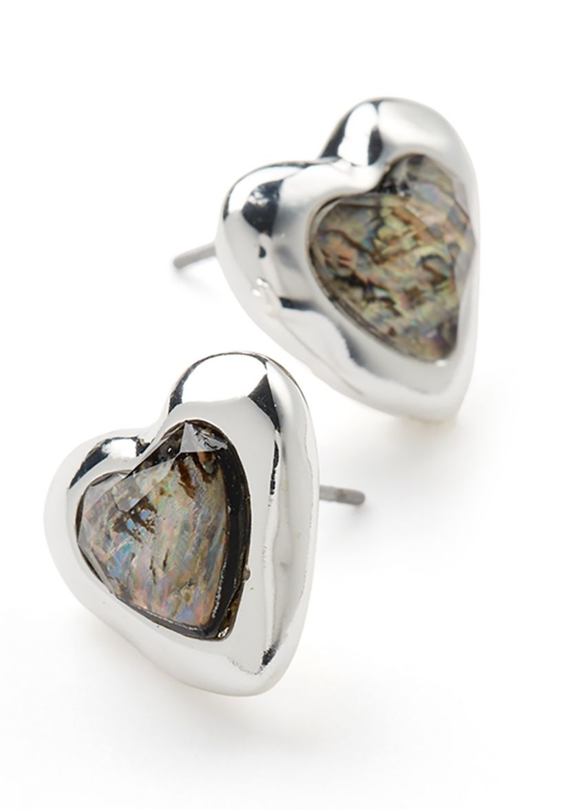 Abalone Gem Heart Stud Earrings