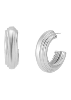 Robert Lee Morris Soho Ribbed Hoop Earrings, Silver