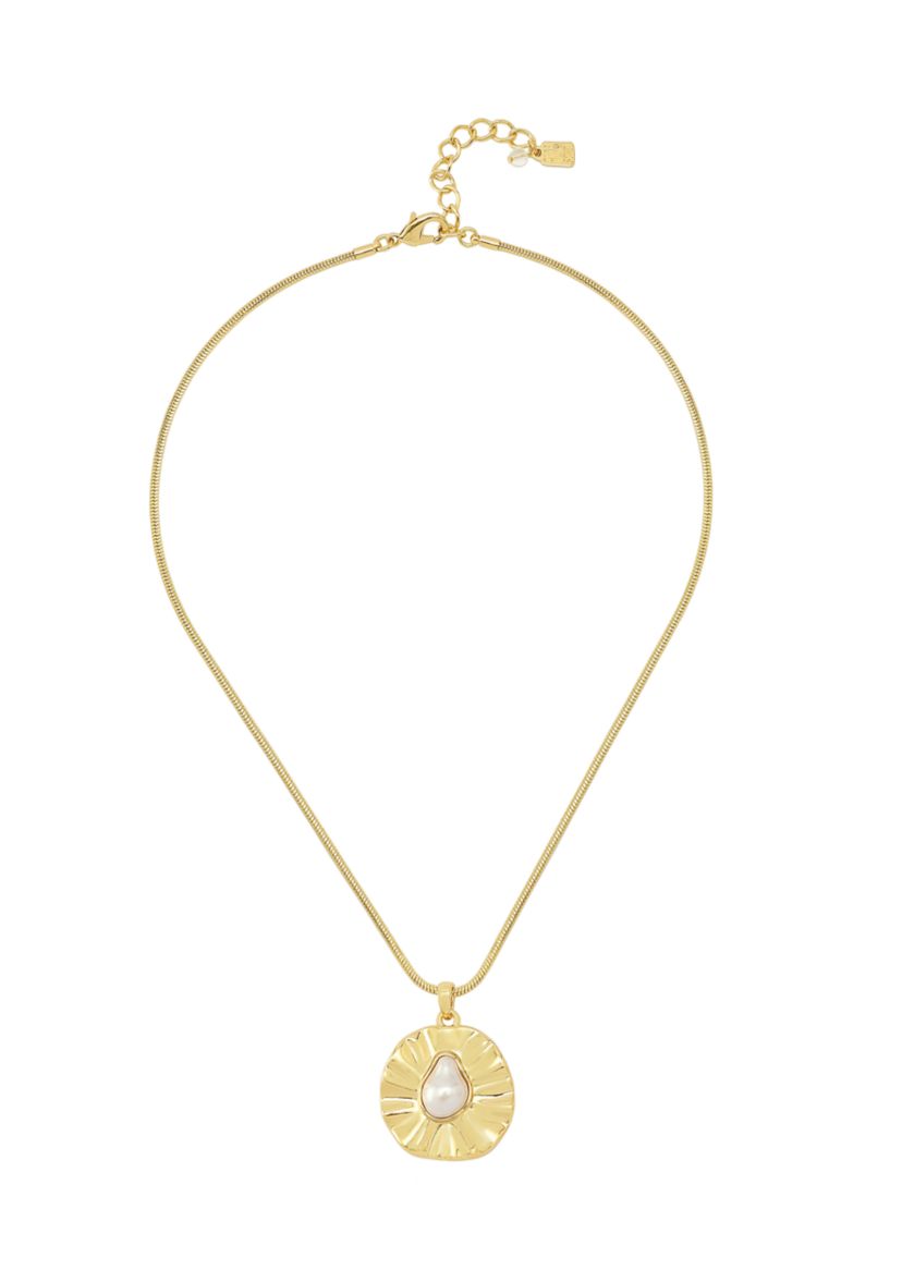 Textured Coin Pearl Pendant Necklace