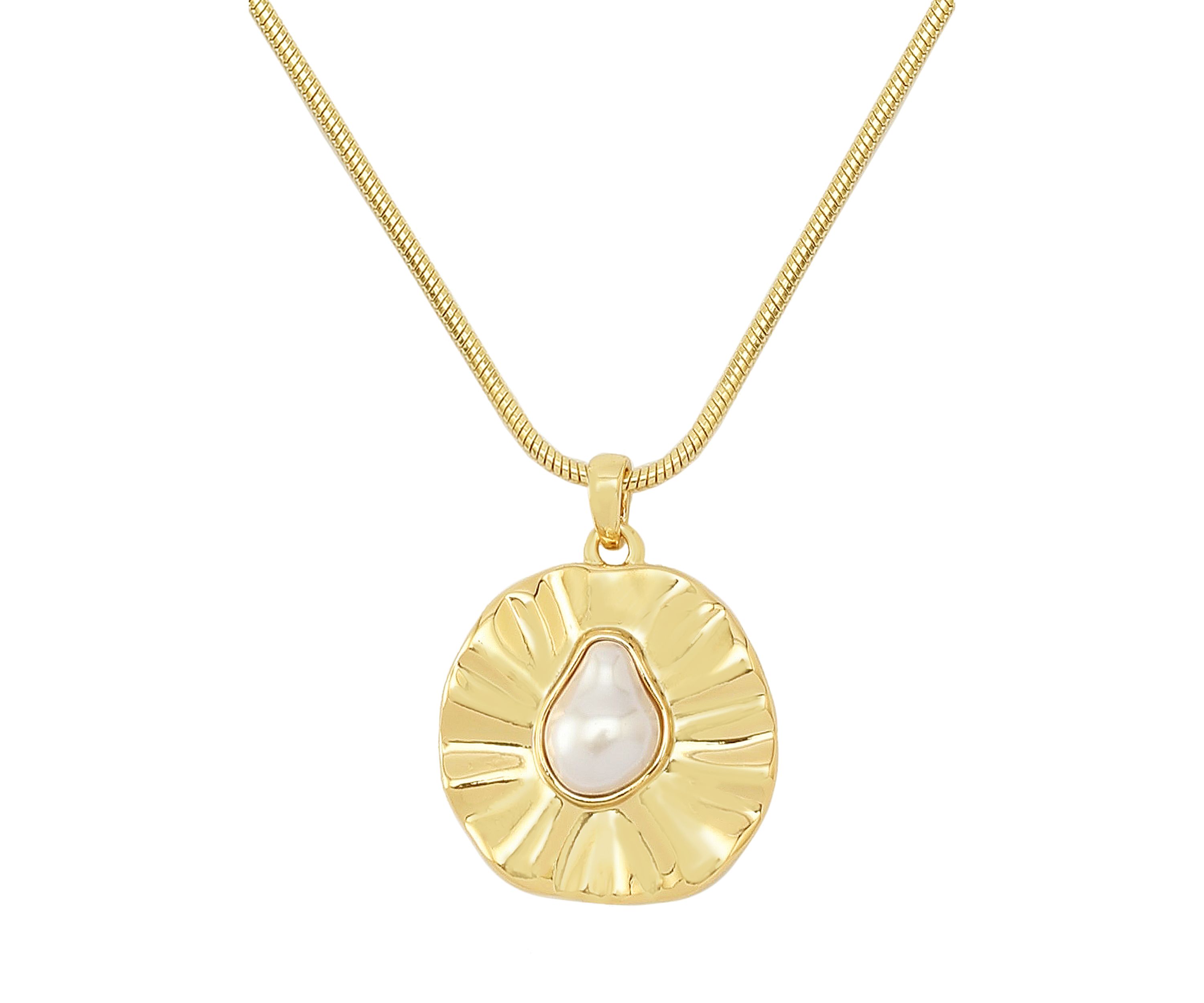 Textured Coin Pearl Pendant Necklace