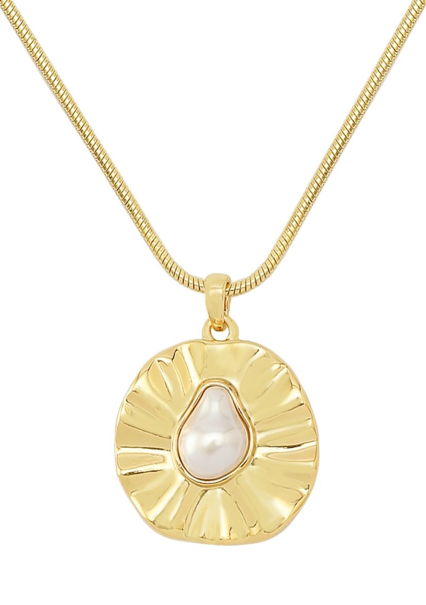 Textured Coin Pearl Pendant Necklace