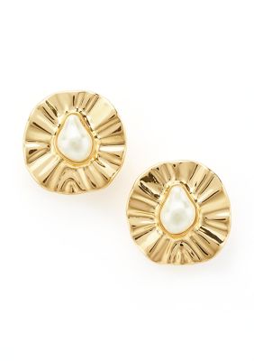 Robert Lee Morris Soho Textured Coin Pearl Button Clip On Post Earrings