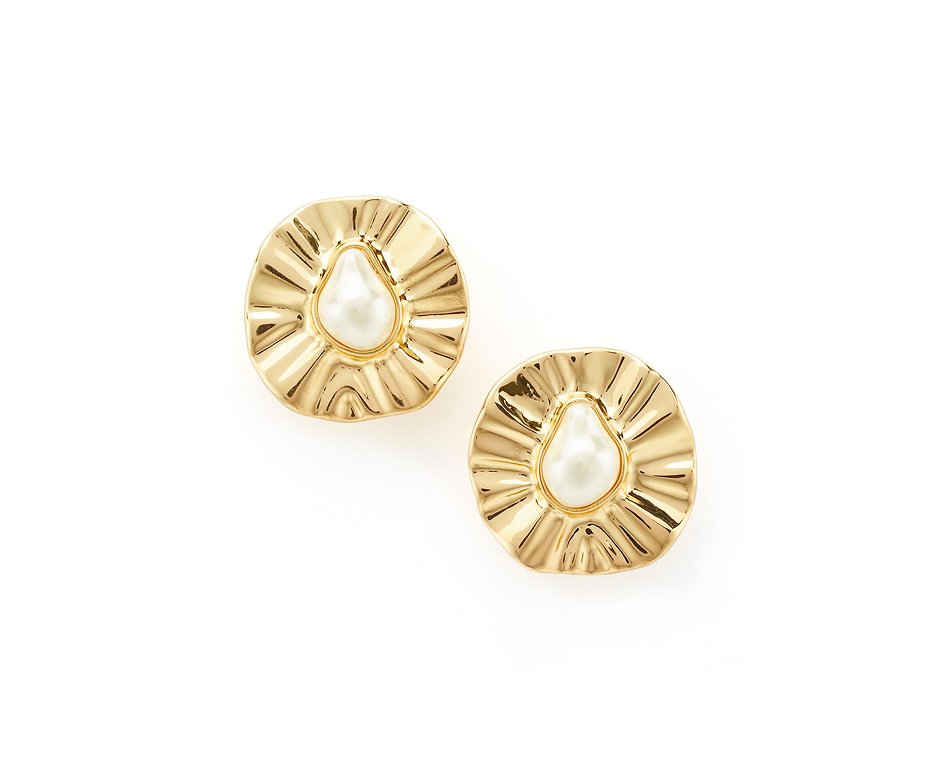 Textured Coin Pearl Button Clip On Post Earrings