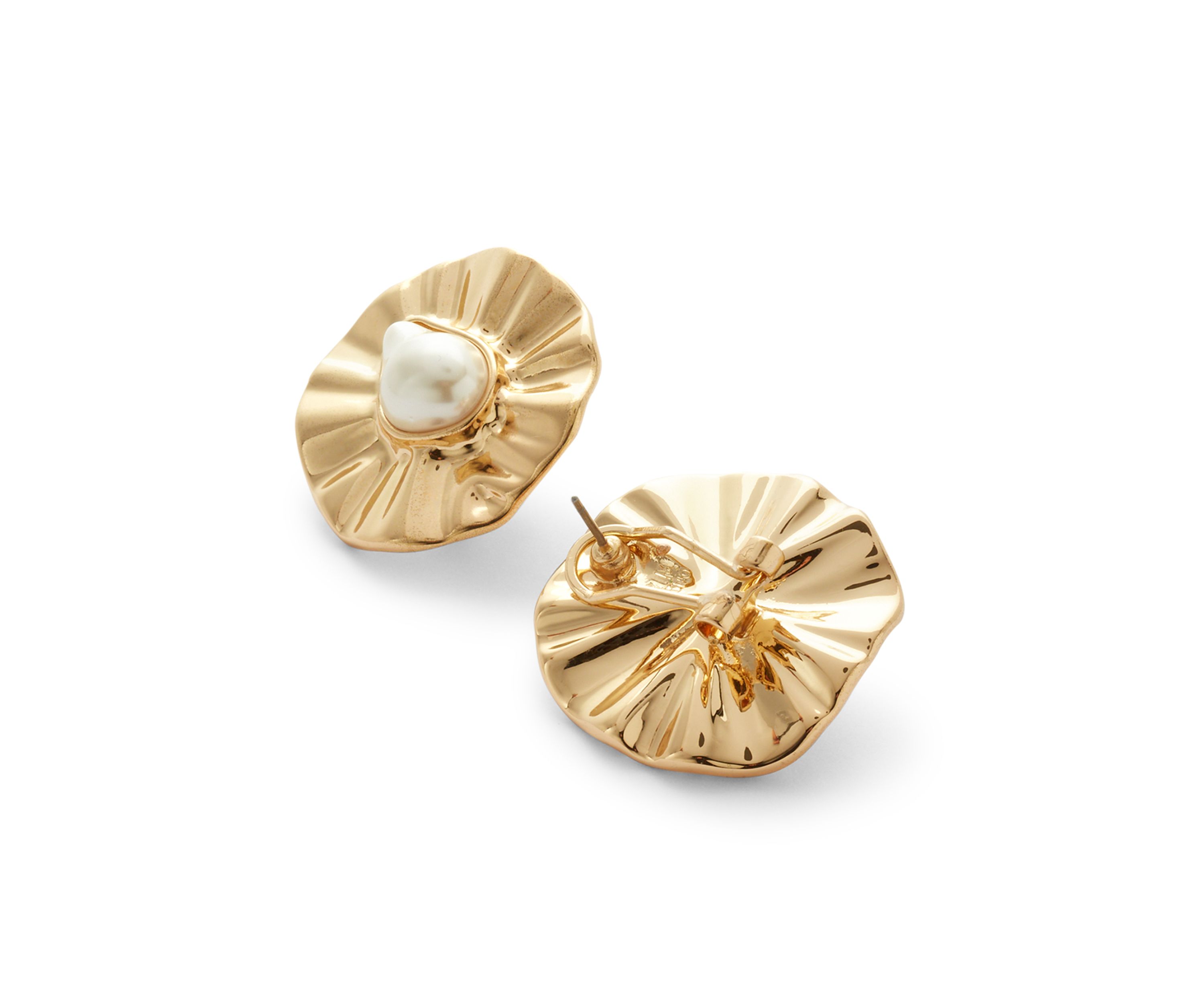 Textured Coin Pearl Button Clip On Post Earrings