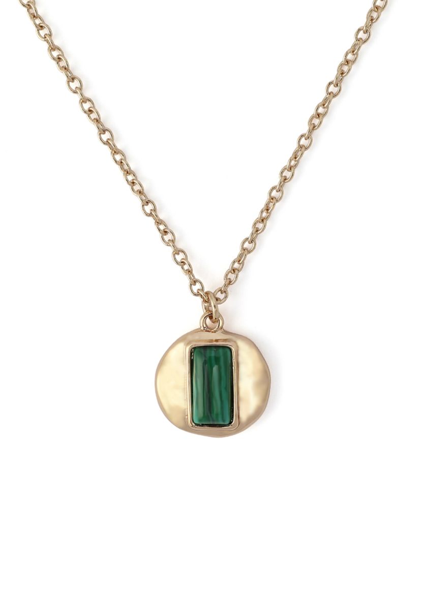 Malachite Molten Disc Pendant Necklace