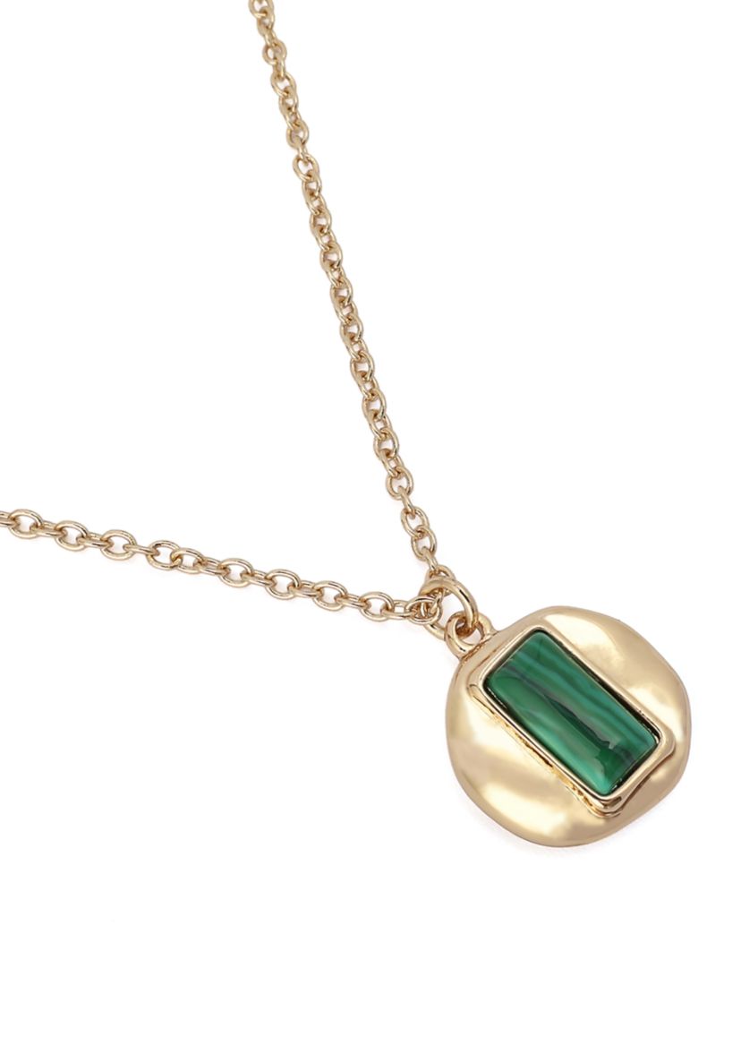 Malachite Molten Disc Pendant Necklace