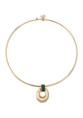Robert Lee Morris Soho Malachite Molten Disc Pendant Wire Necklace