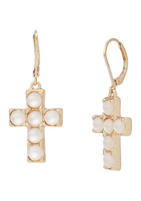 Robert Lee Morris Soho Mother of Pearl Cross Drop Earrings