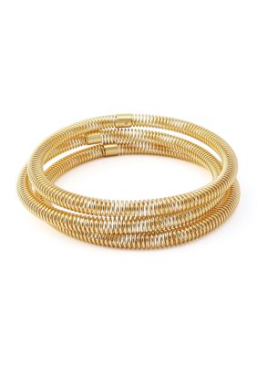Robert Lee Morris Soho Coiled Bangle Bracelet Set, Gold, 8 in