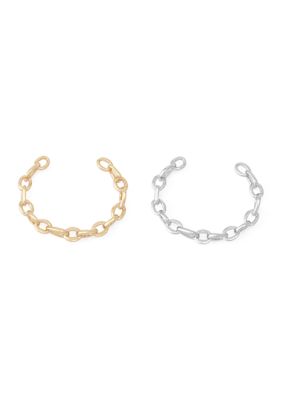 Robert Lee Morris Soho Sculpted Link Two Tone Cuff Bracelet Set