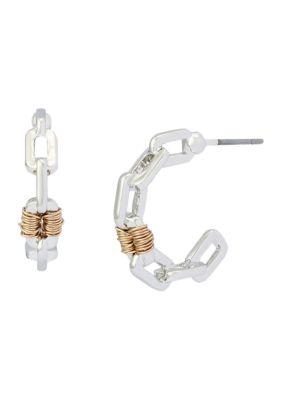 Robert Lee Morris Soho Small Wire Two Tone C Hoop Earrings