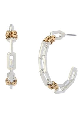 Robert Lee Morris Soho Two Tone Wire Chain C Hoop Earrings