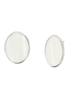 Robert Lee Morris Soho Mother of Pearl Oval Button Earrings, White