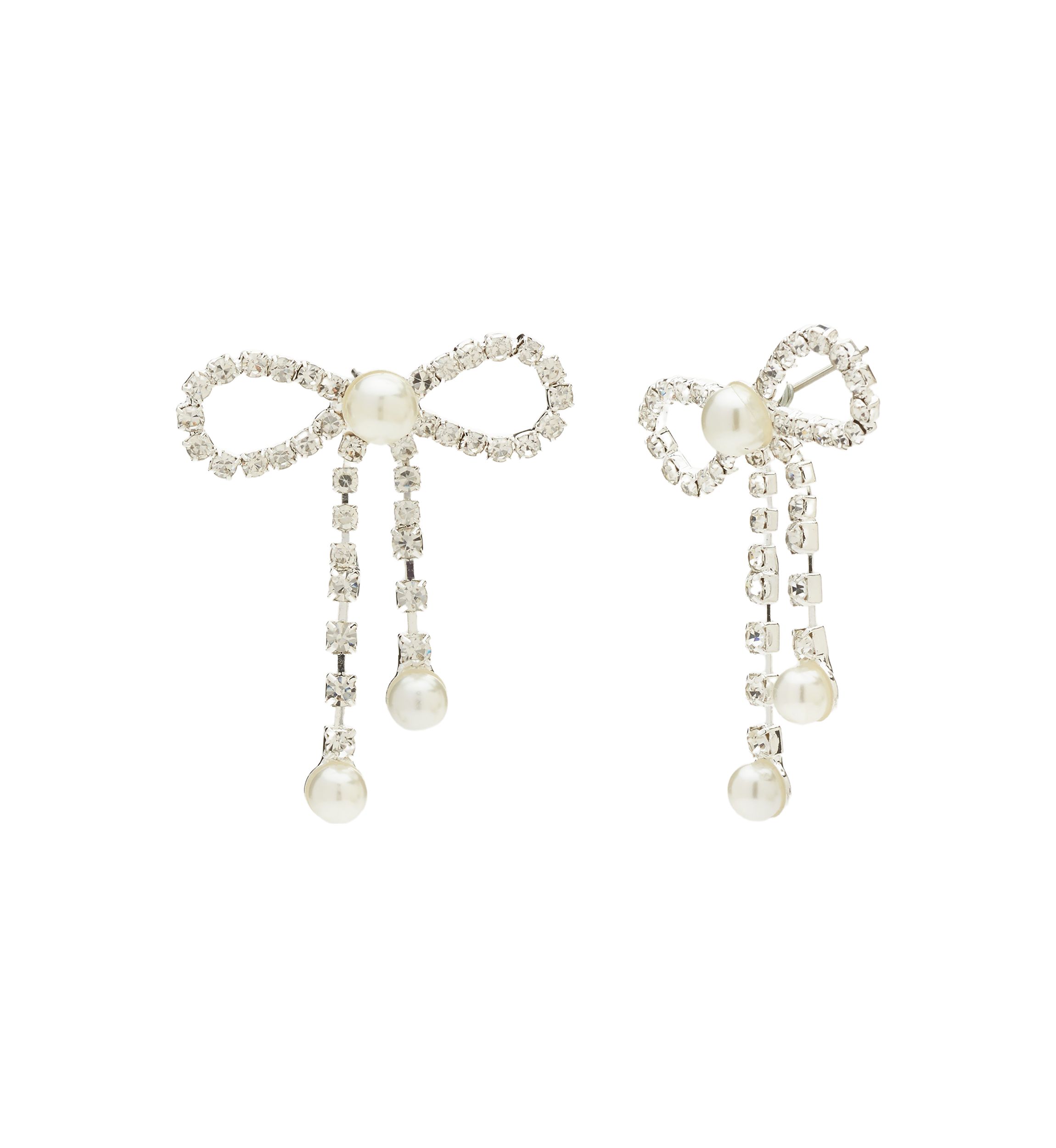 Silver Open Bow Pearl Drop Earrings