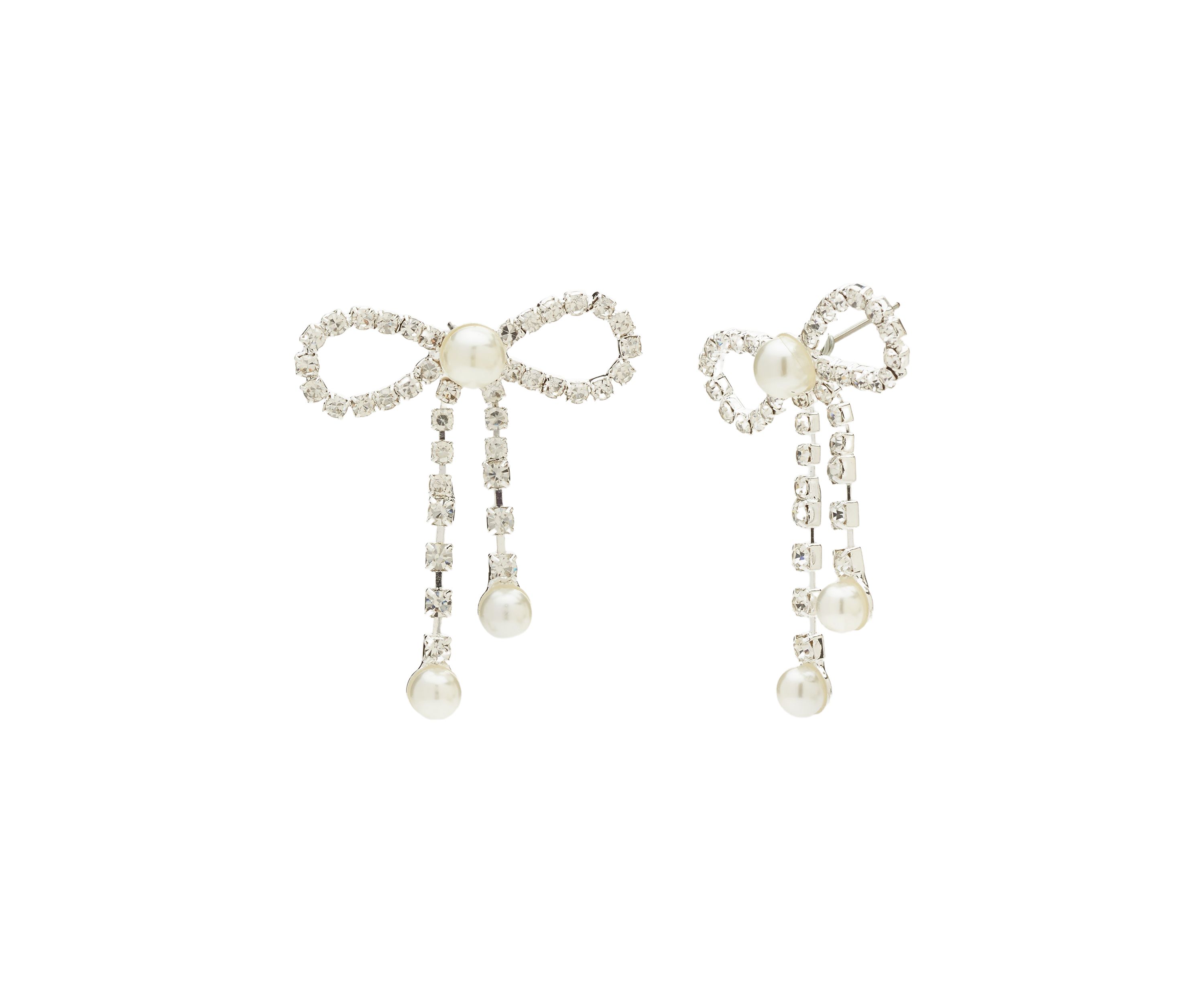 Silver Open Bow Pearl Drop Earrings