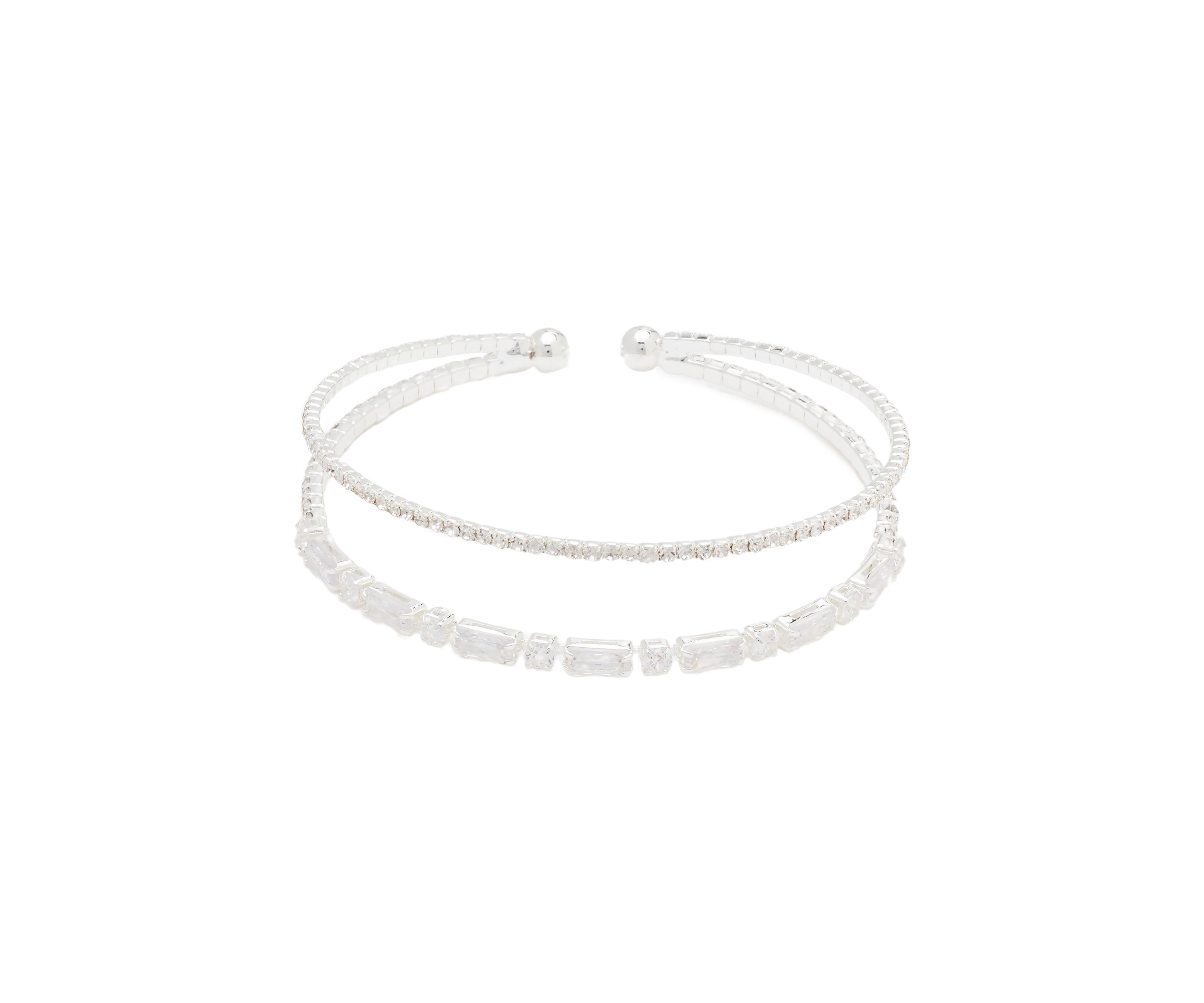 Two Row Crystal Stretch Cuff Bracelet