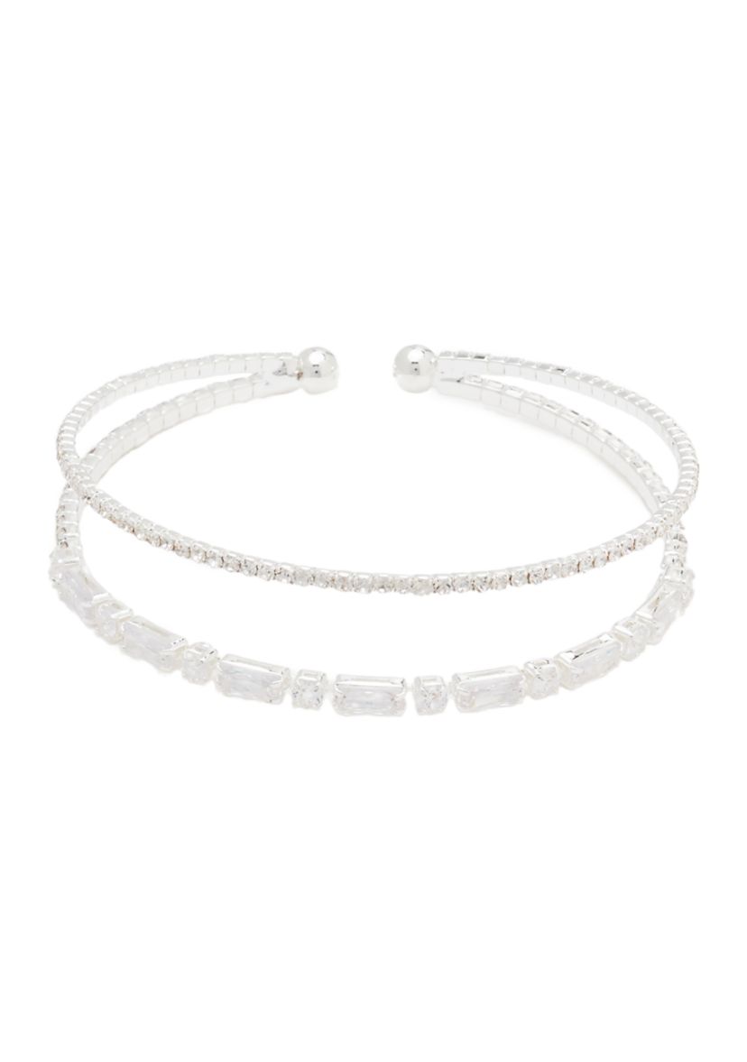Two Row Crystal Stretch Cuff Bracelet
