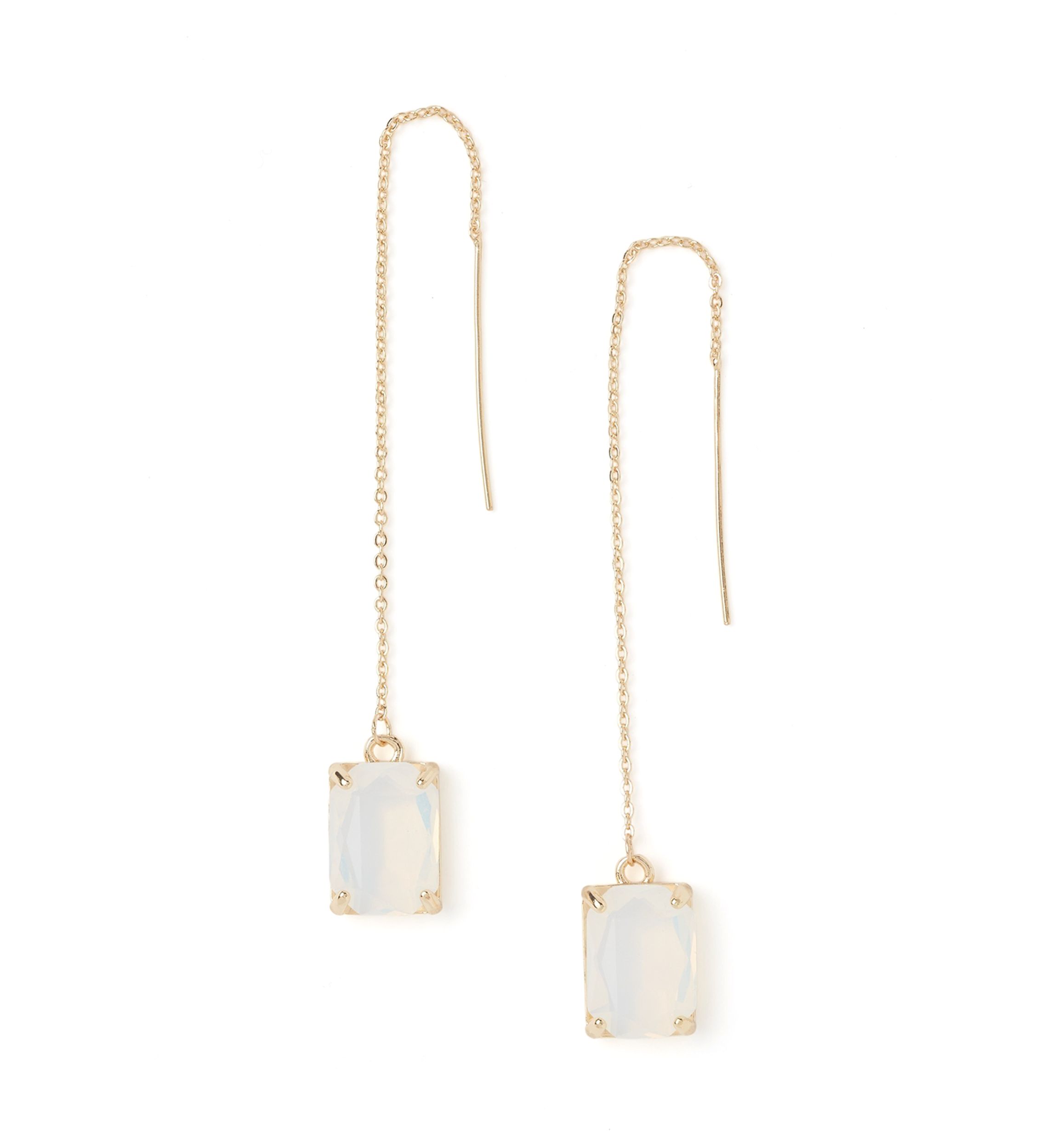 Gold Tone Emerald Cut Threader Earrings