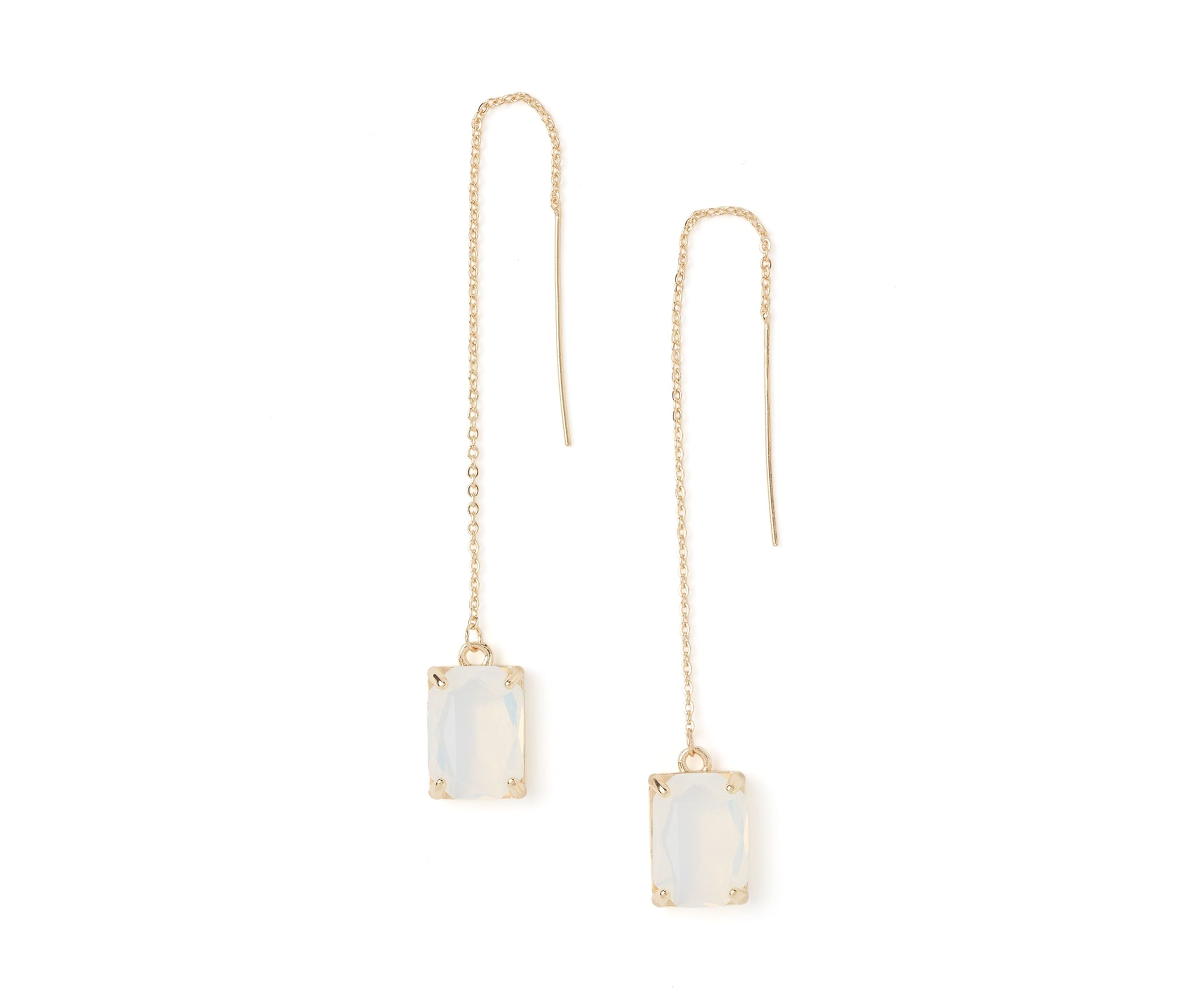 Gold Tone Emerald Cut Threader Earrings