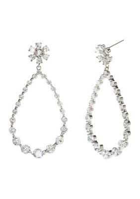 evie & emma Silver Tone Cubic Zirconia Flower Top Open Drop Earrings
