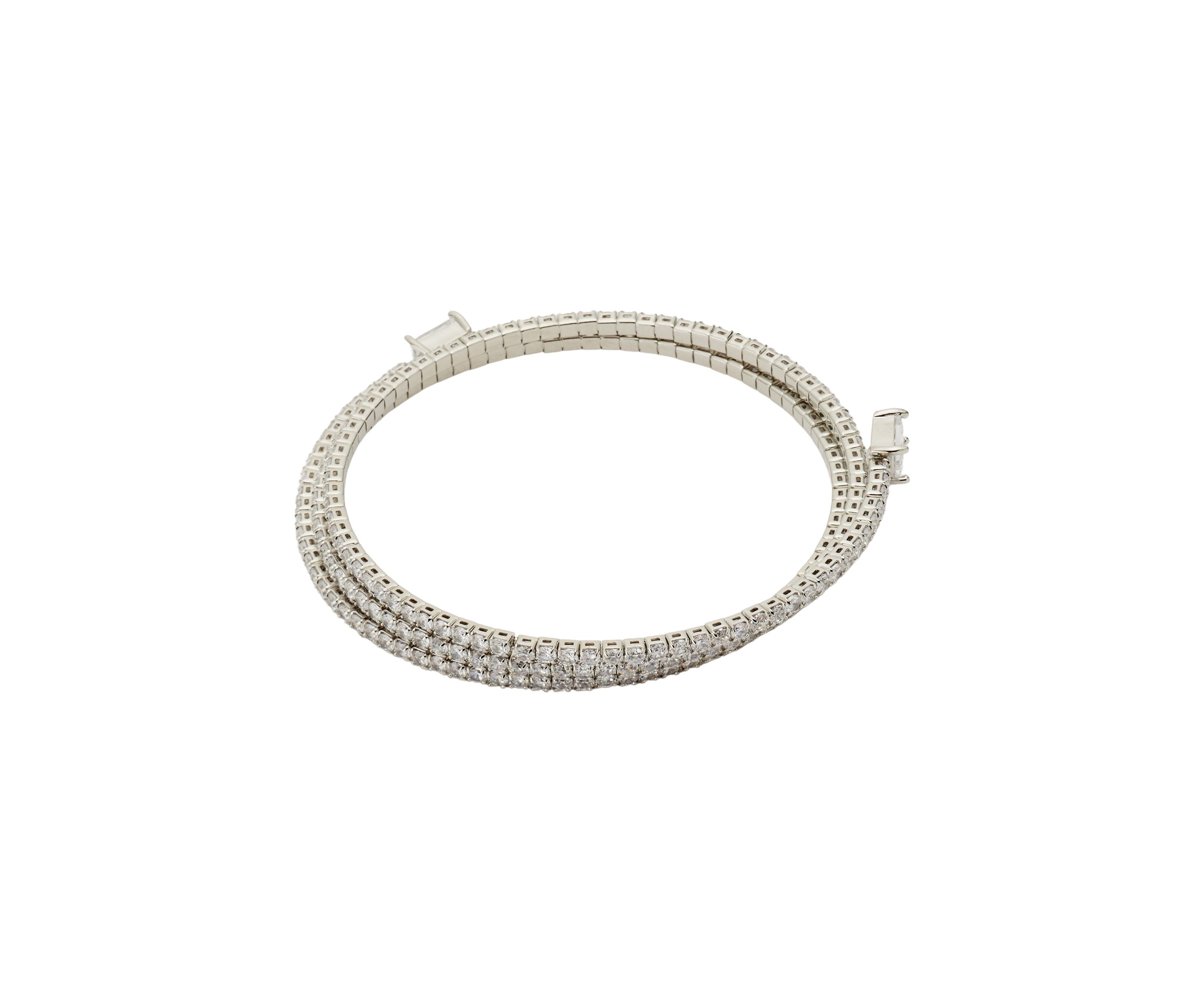 Silver Tone Delicate Cubic Zirconia Coil Stacking Bracelet