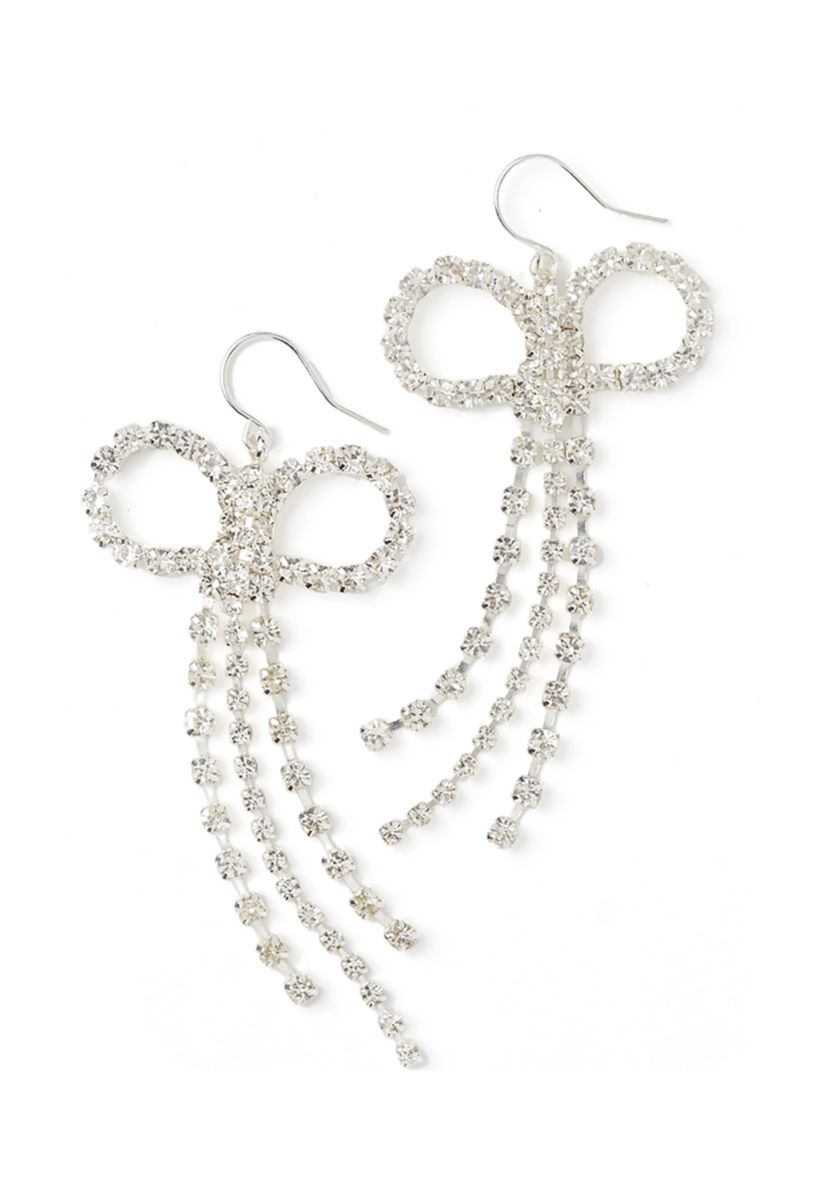 Silver Tone Soft Bow Drop Earrings
