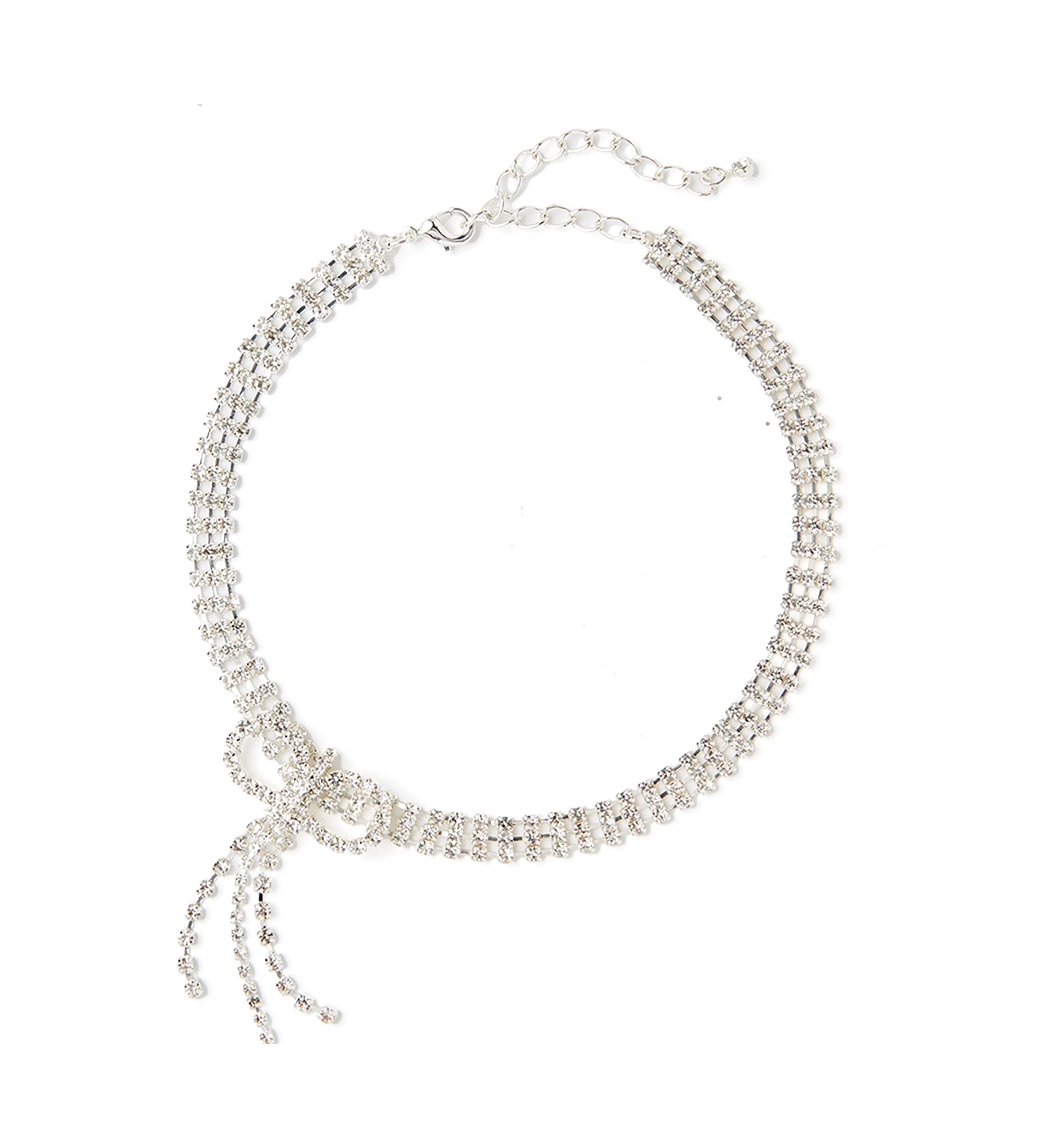Silver Tone Bow Choker Necklace