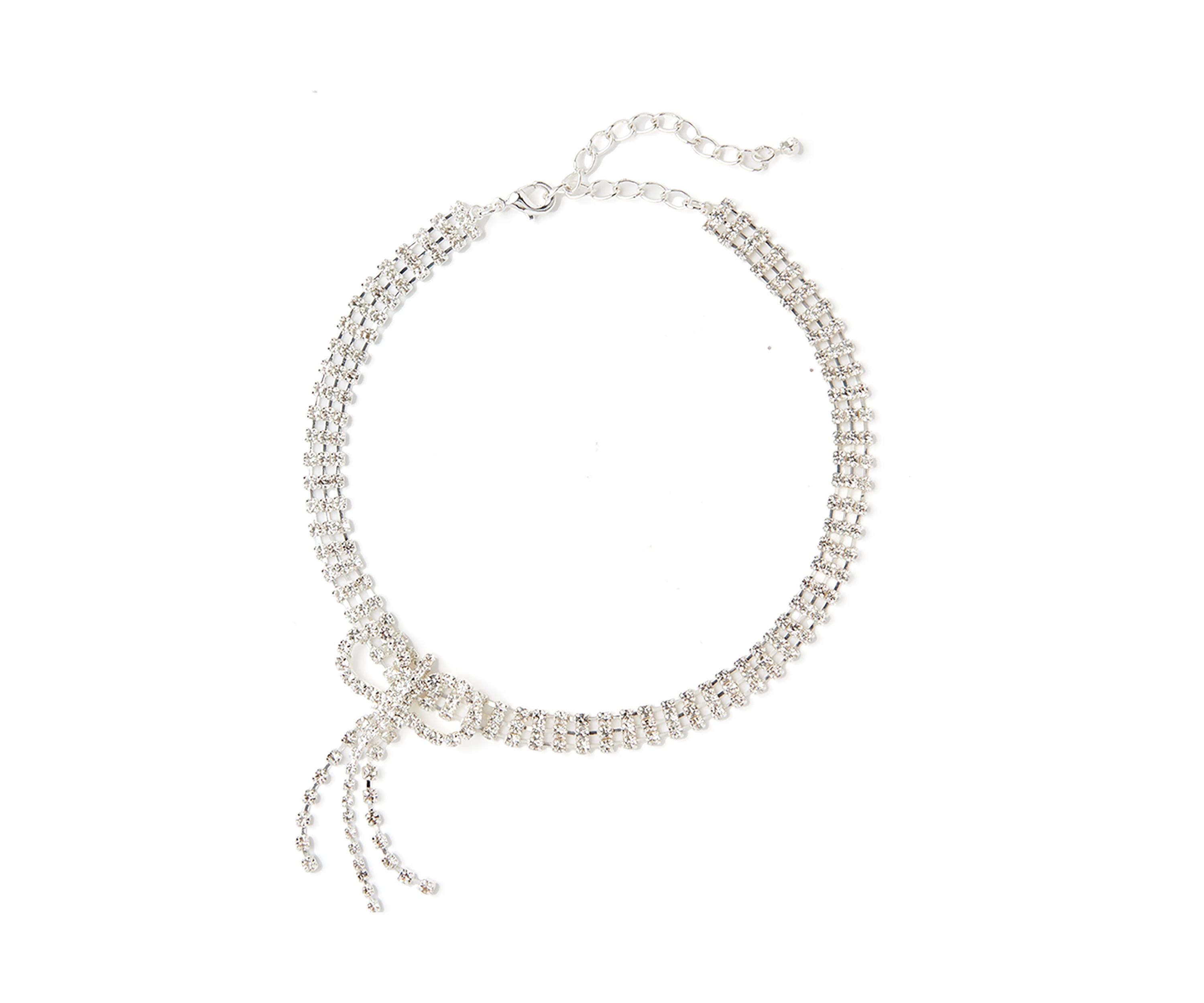 Silver Tone Bow Choker Necklace