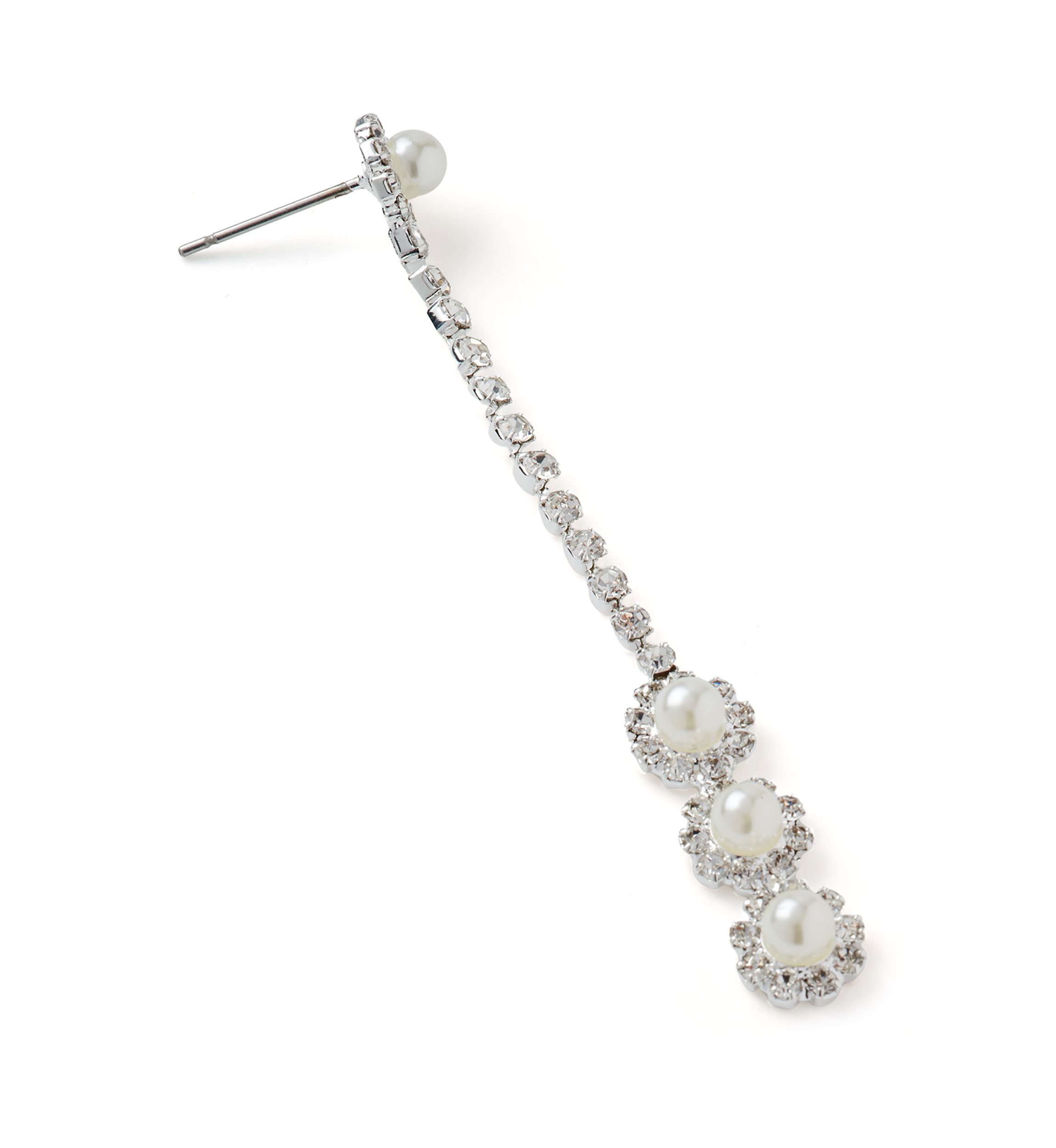 Silver Tone Halo Flower Drop Linear Earrings