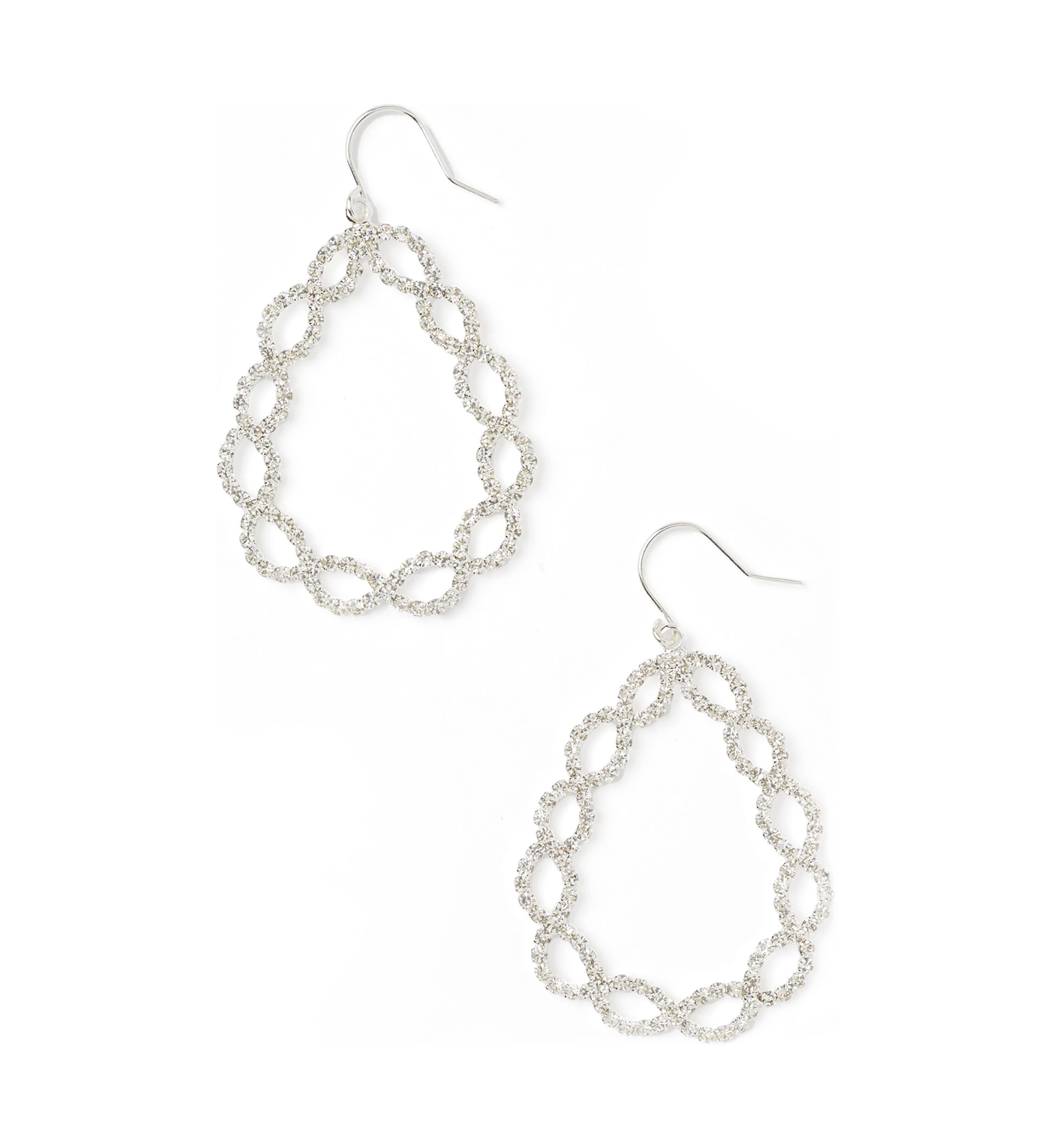 Silver Tone Open Navette Statement Drop Earrings