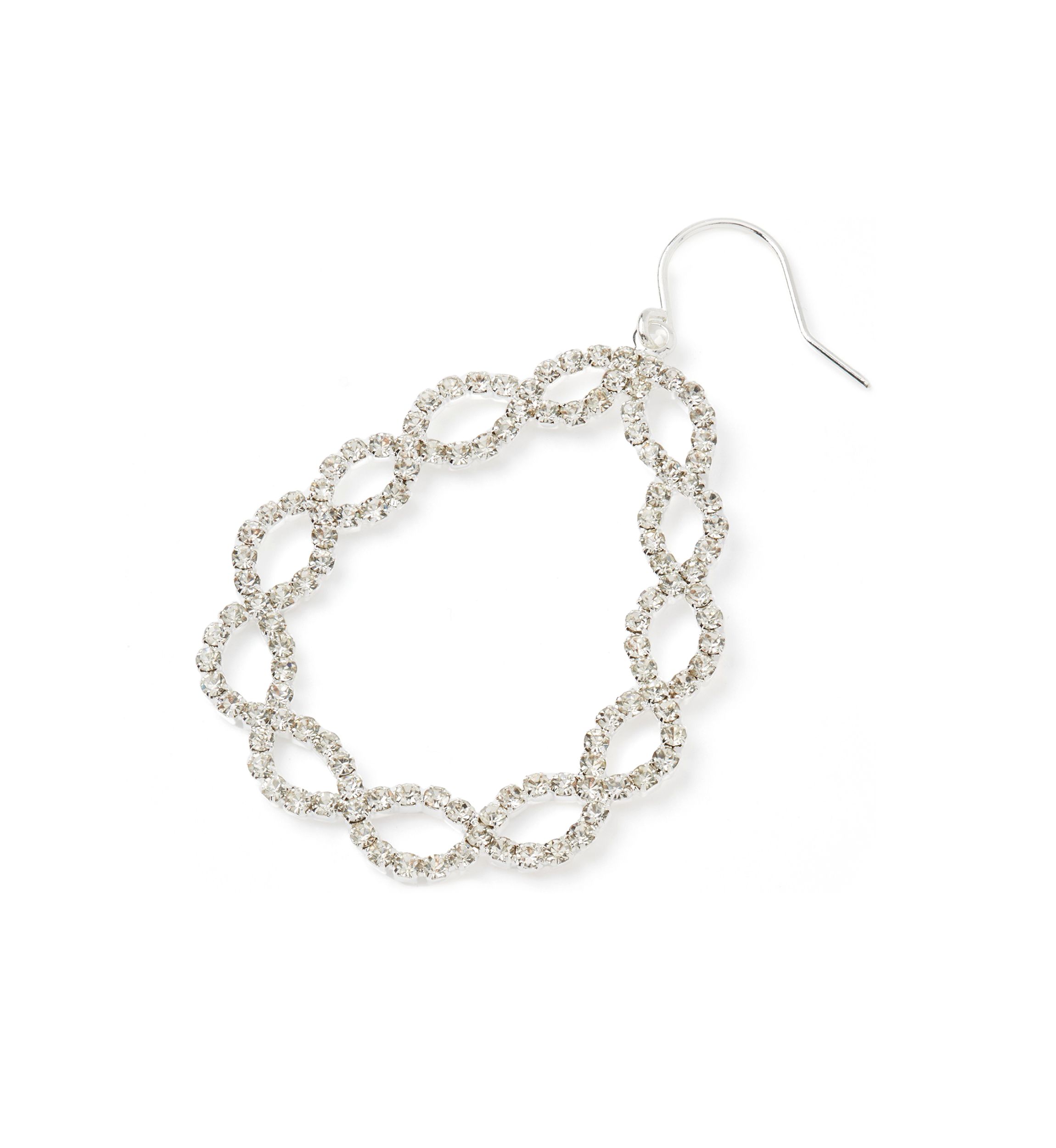 Silver Tone Open Navette Statement Drop Earrings