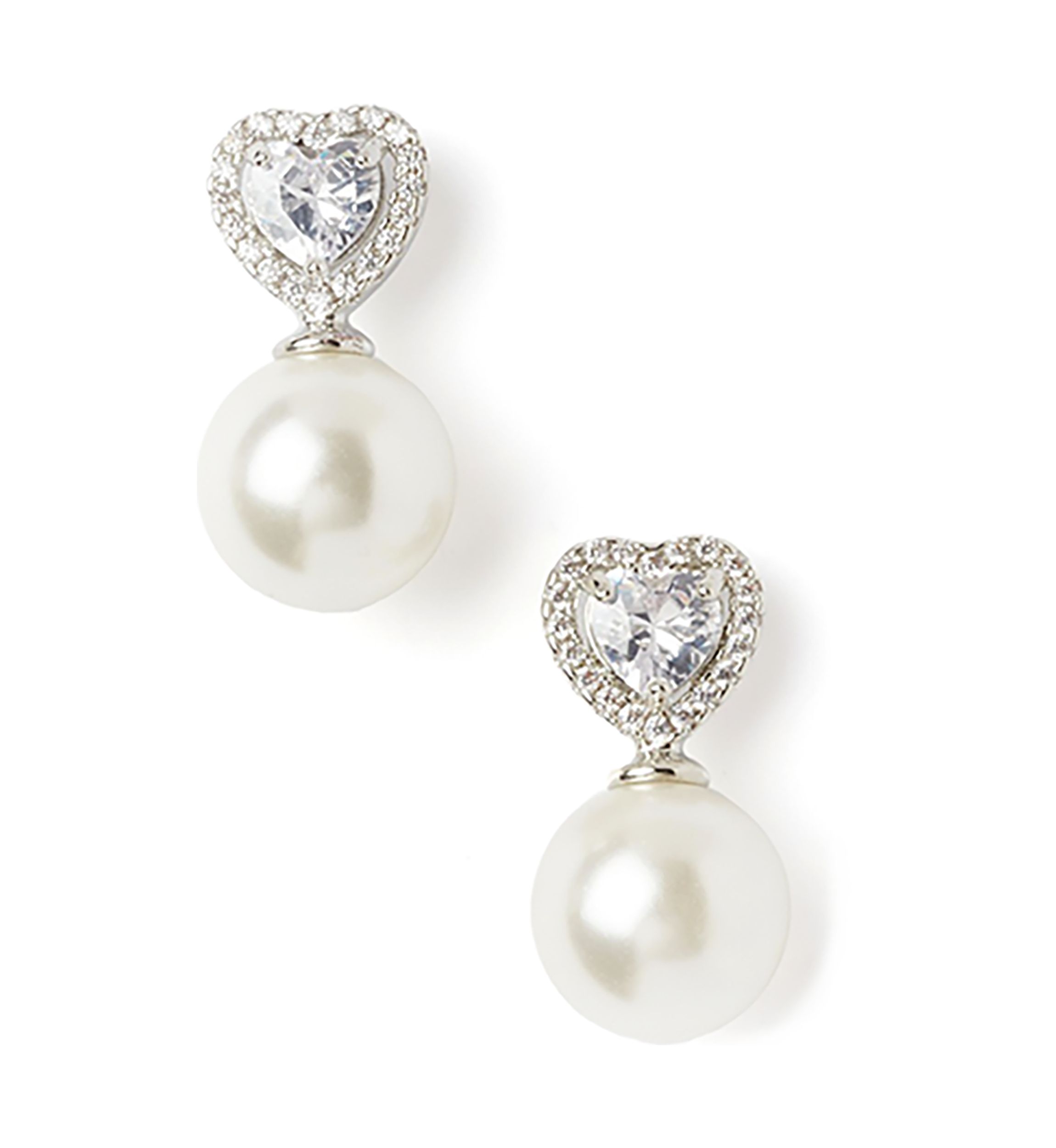 Silver Tone Happy Heart Pearl Earrings