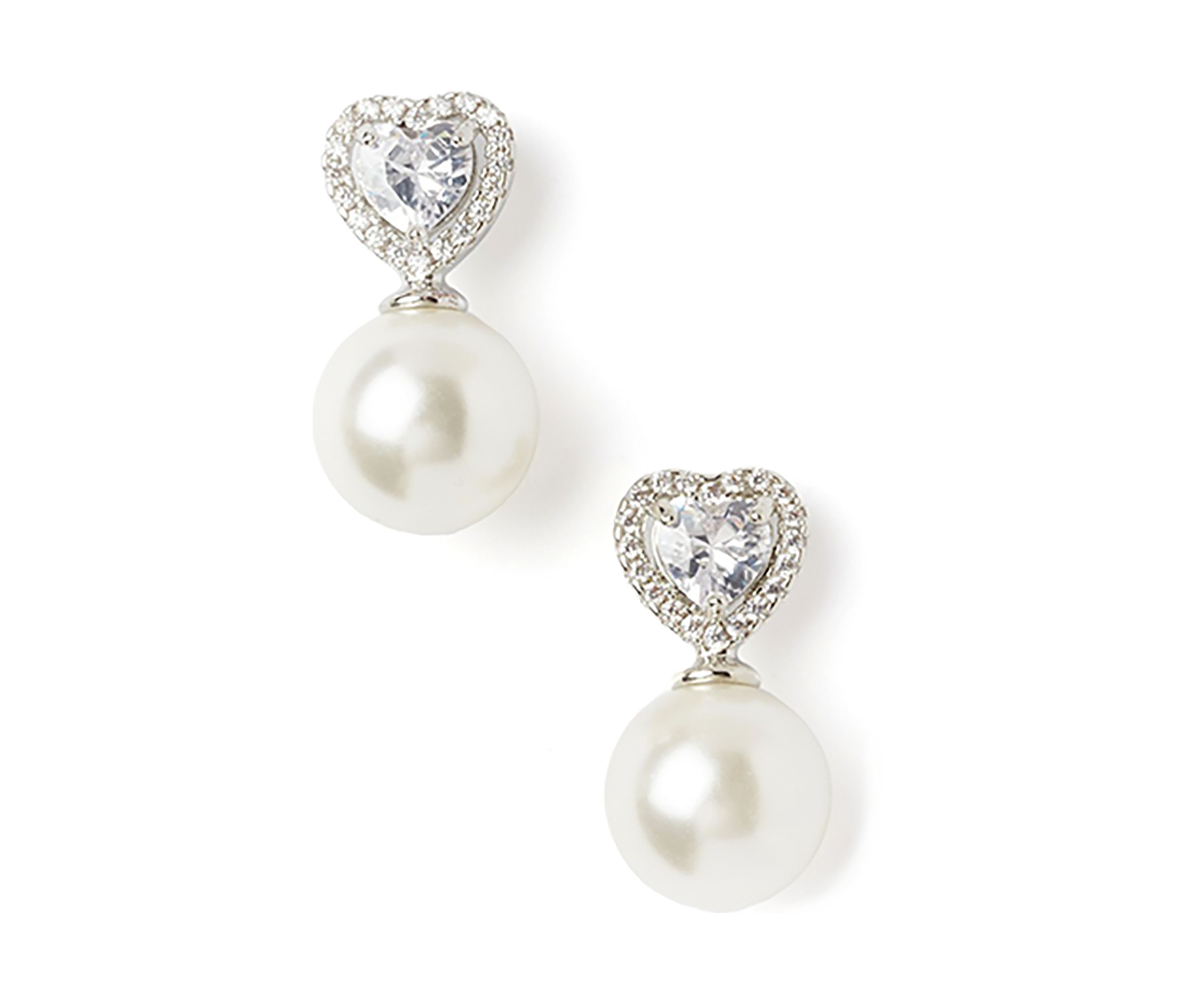 Silver Tone Happy Heart Pearl Earrings