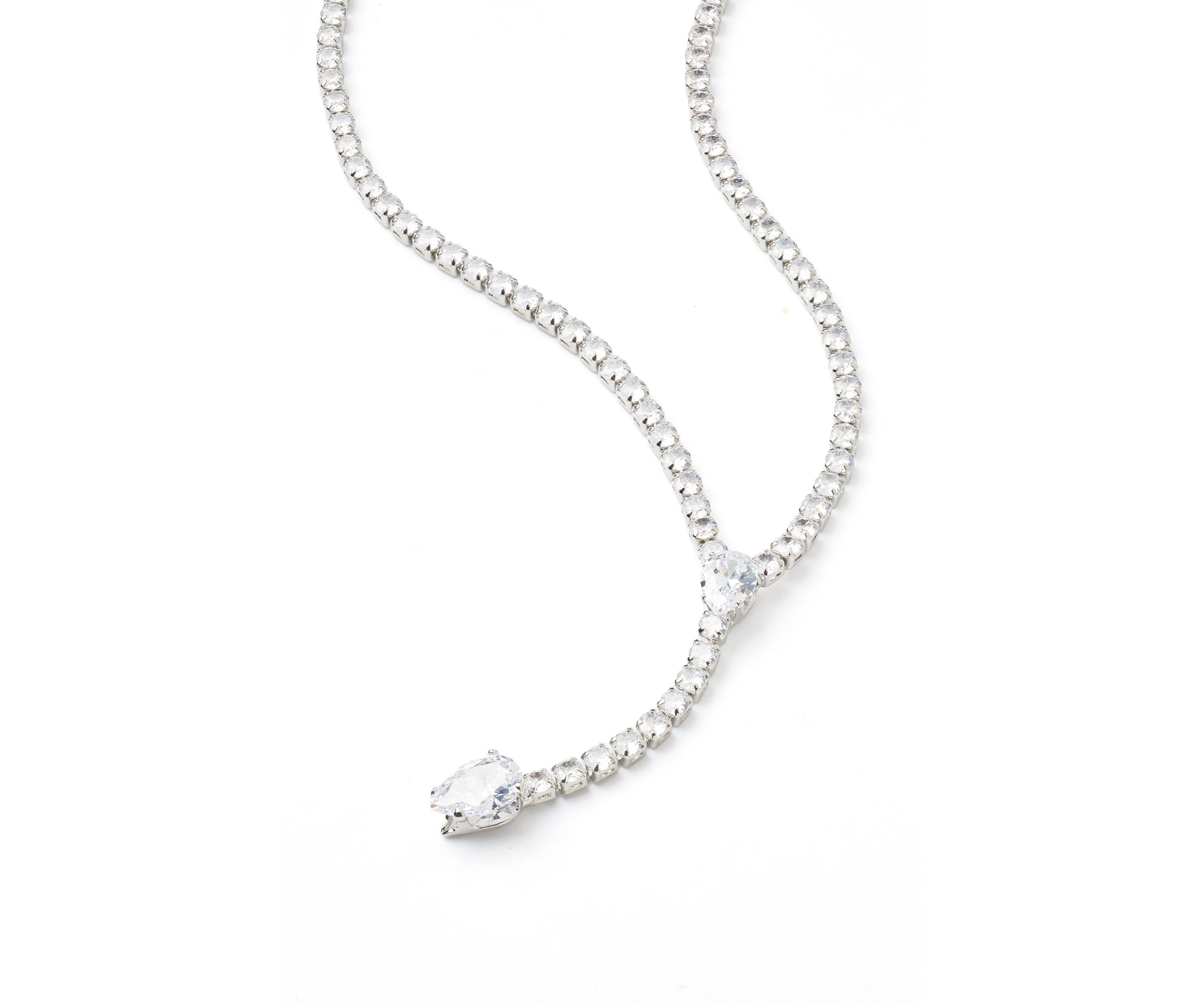 Silver Tone Pear Drop Y Necklace
