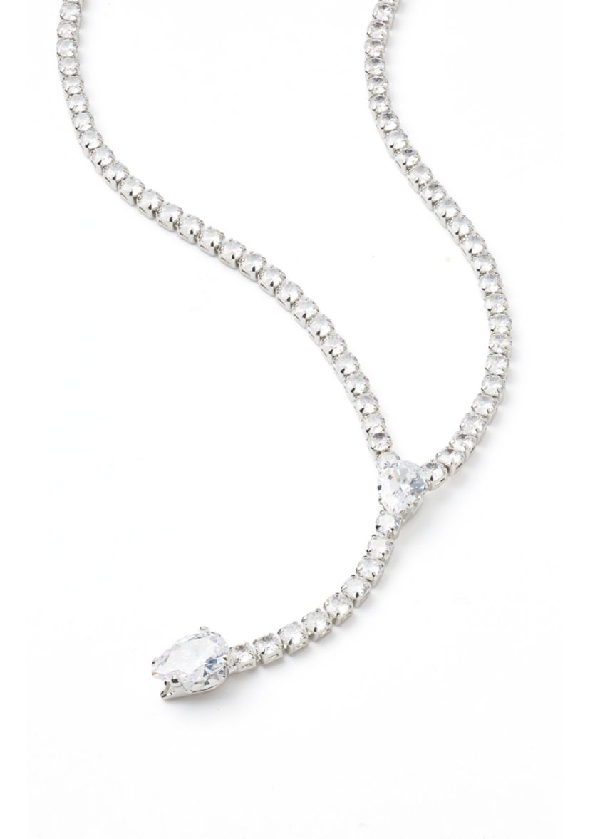 Silver Tone Pear Drop Y Necklace