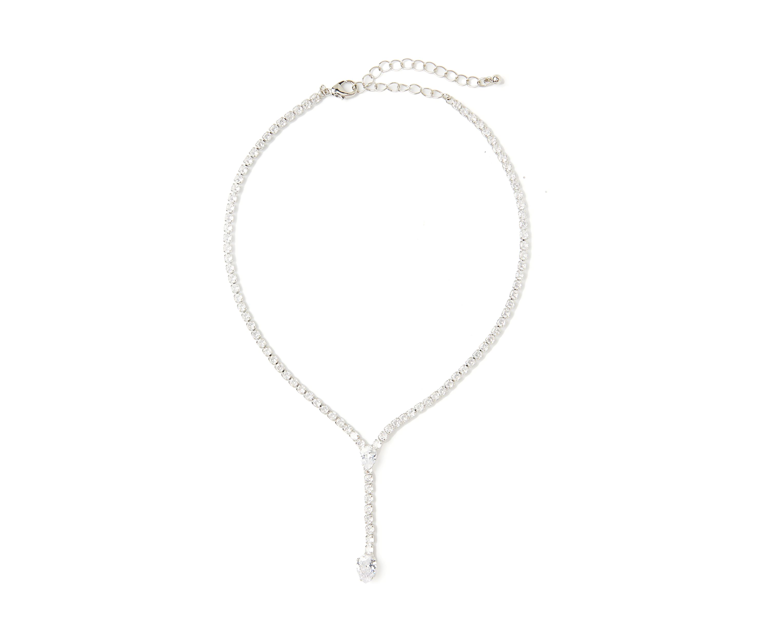 Silver Tone Pear Drop Y Necklace