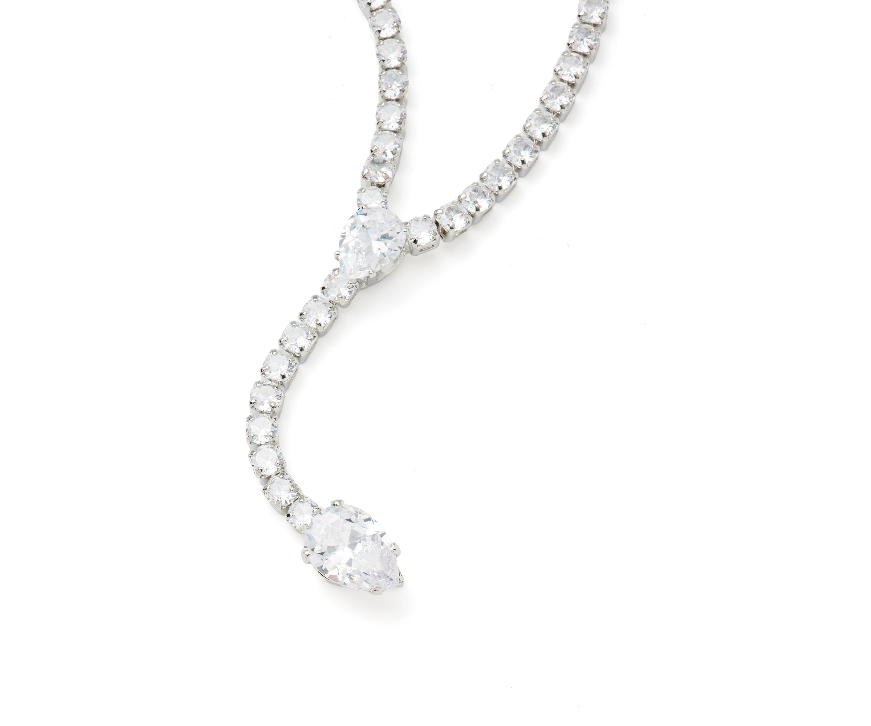 Silver Tone Pear Drop Y Necklace