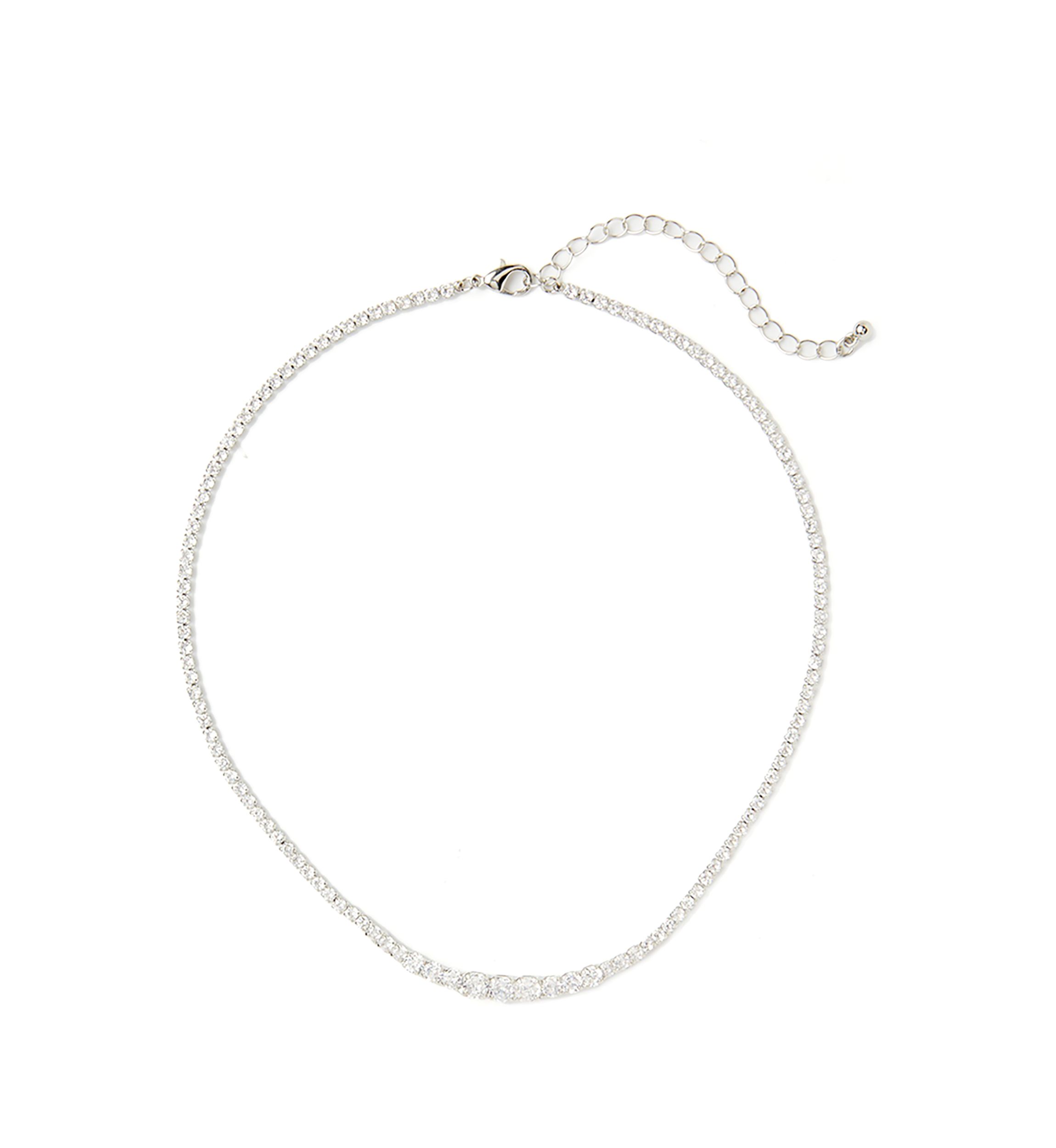 Silver Tone Easy Tennis Frontal Collar Necklace