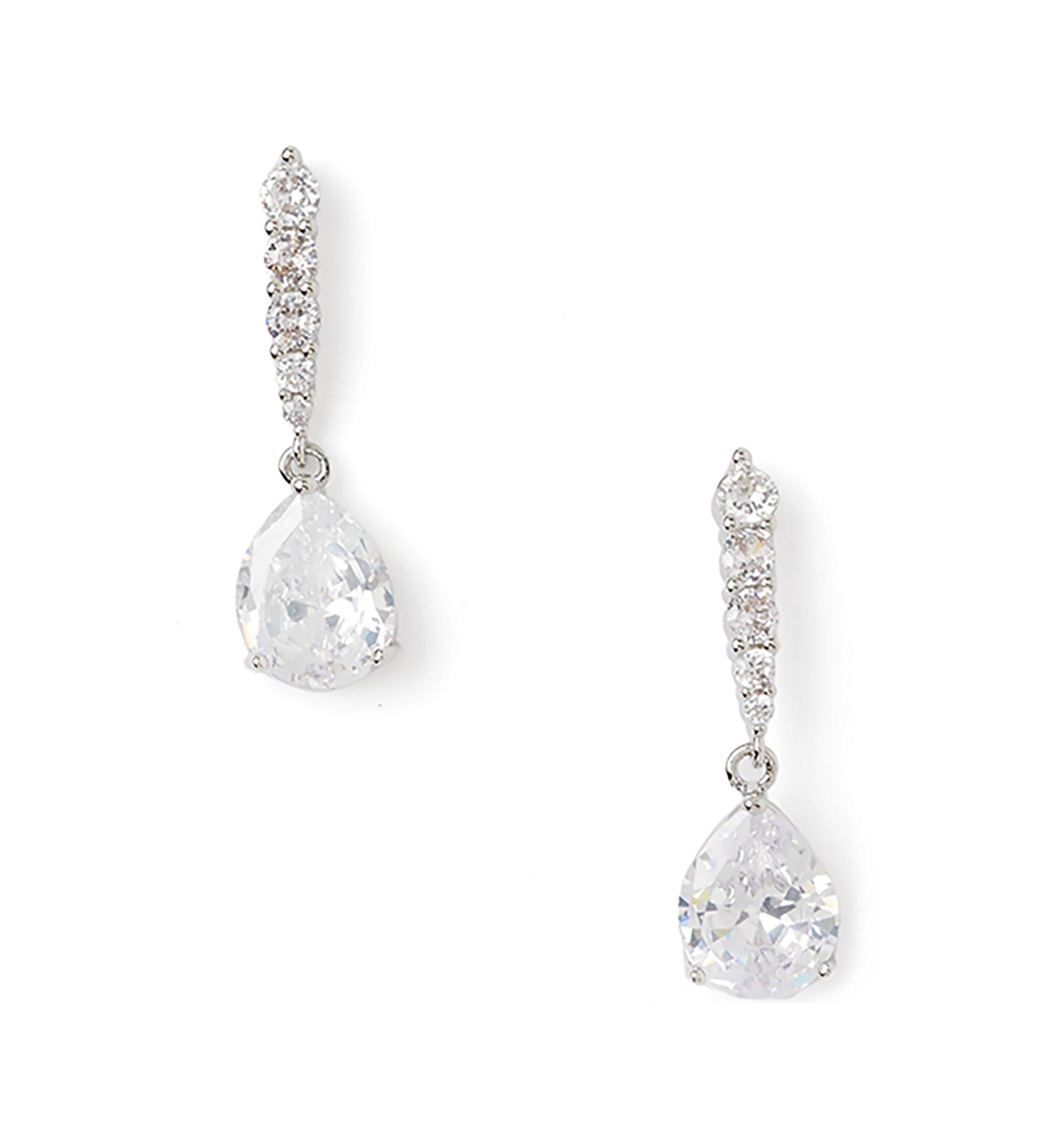 Silver Tone Sparkly Pear Drop Earrings