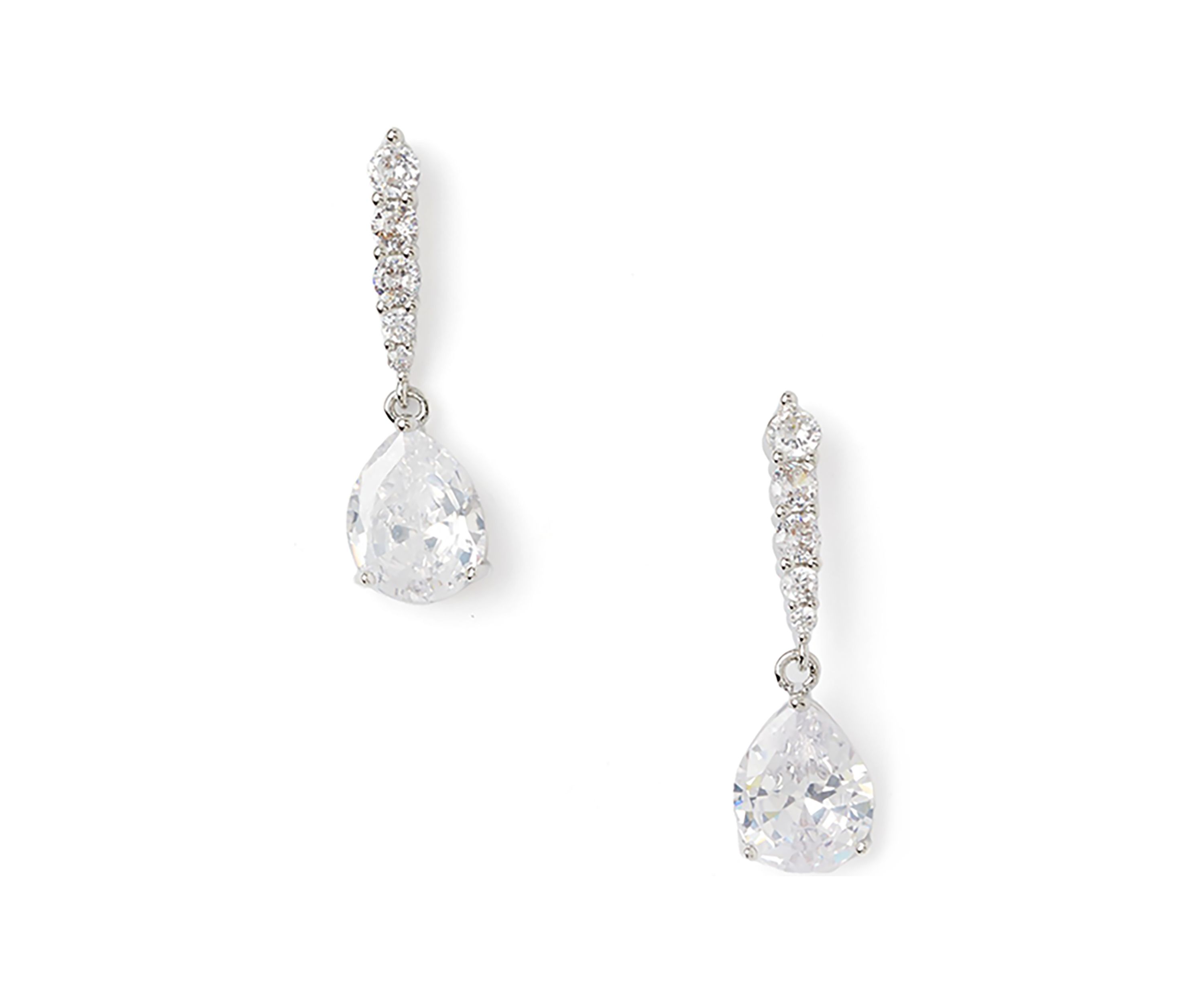 Silver Tone Sparkly Pear Drop Earrings