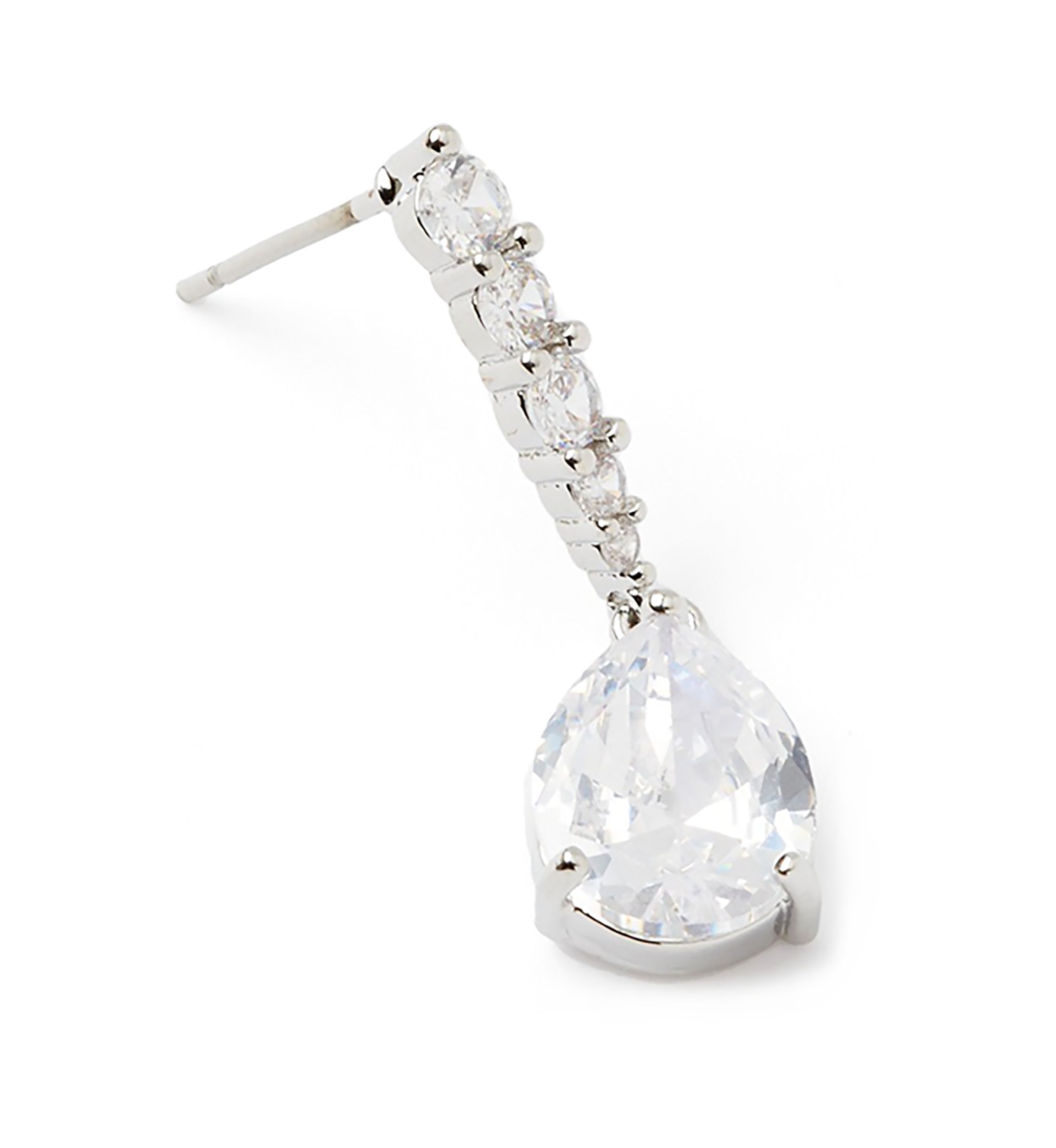 Silver Tone Sparkly Pear Drop Earrings