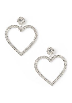 evie & emma Silver Tone Sparkly Heart Open Drop Earrings