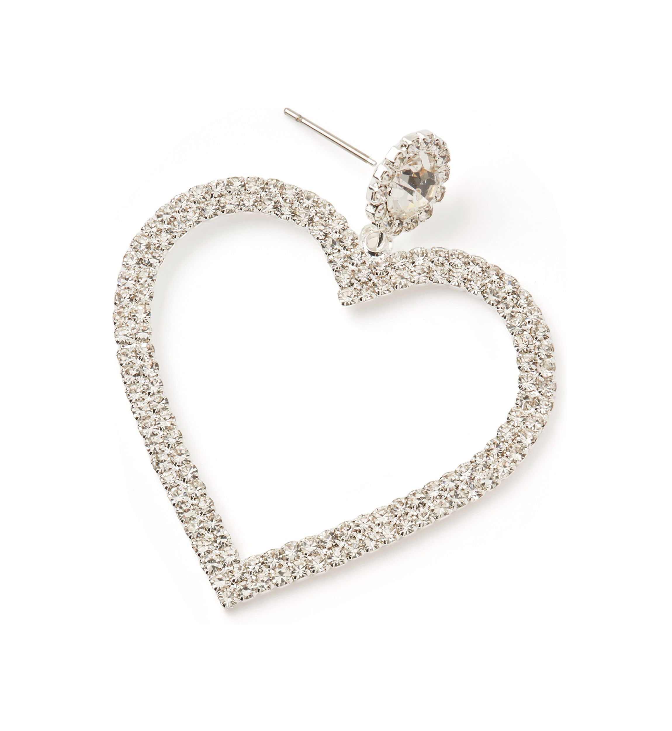 Silver Tone Sparkly Heart Open Drop Earrings